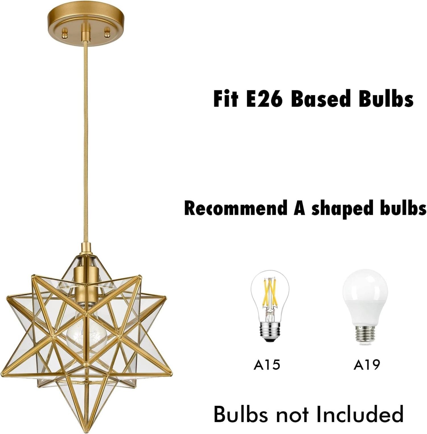 Geometric Gold and Clear Glass Moravian Star Pendant Light