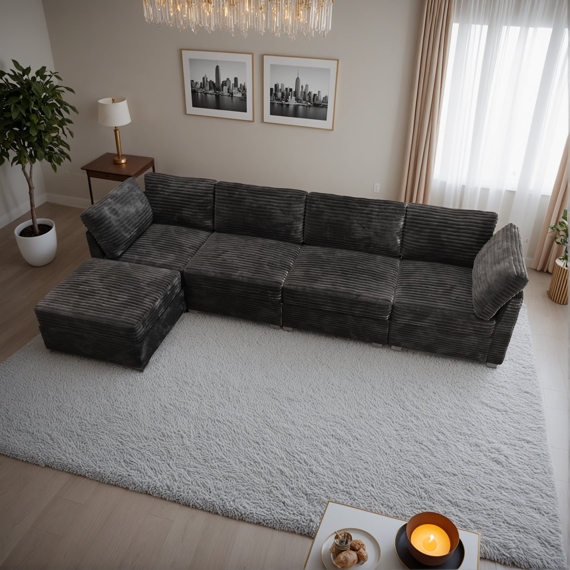 ALTRIGUS 6L-YOYO430-51-AL 130.72-in Modern Black Plush 5 -seater Sectional