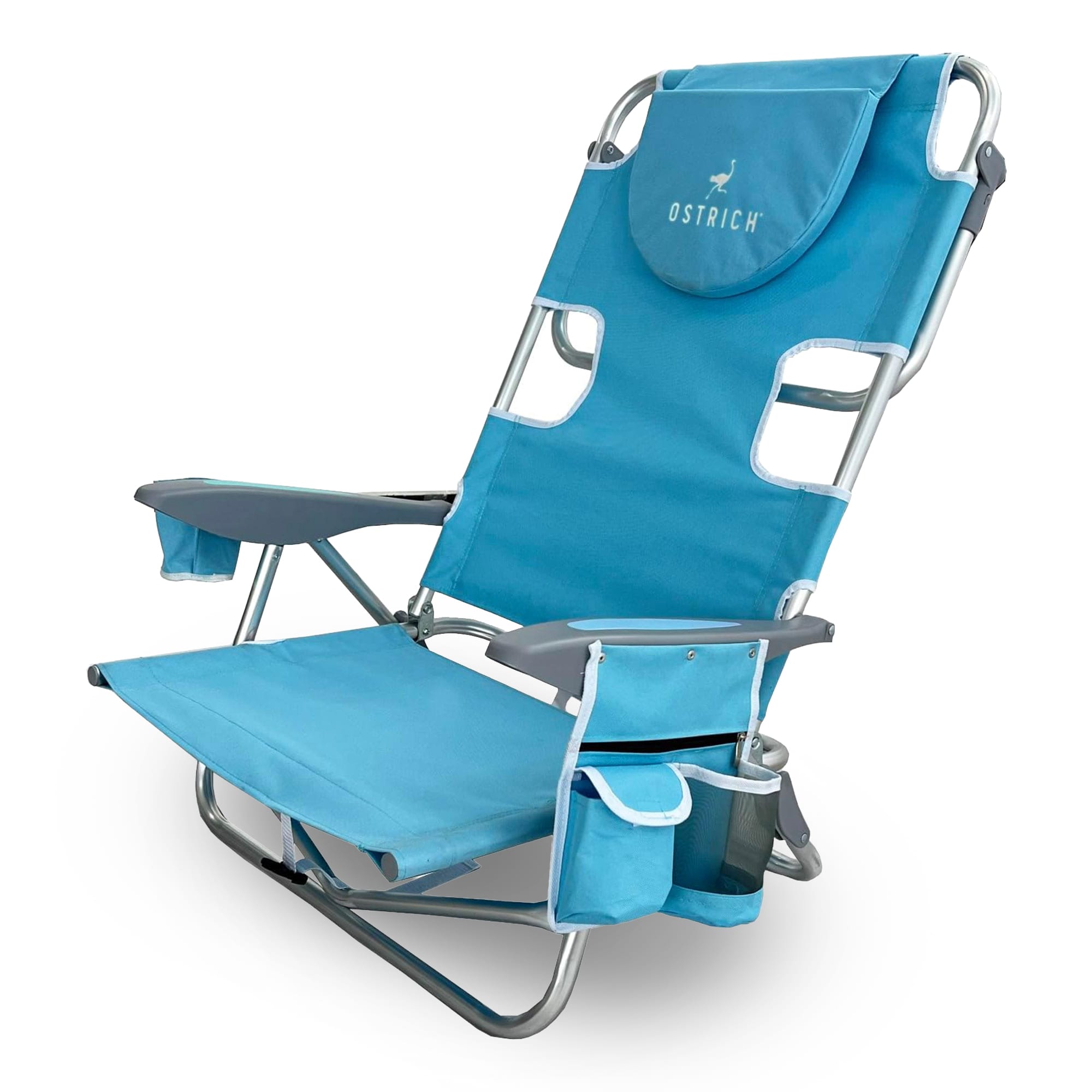 Deltess Ostrich The Deluxe Backpacker Portable Beach Chair with Cooler Bag Light Blue