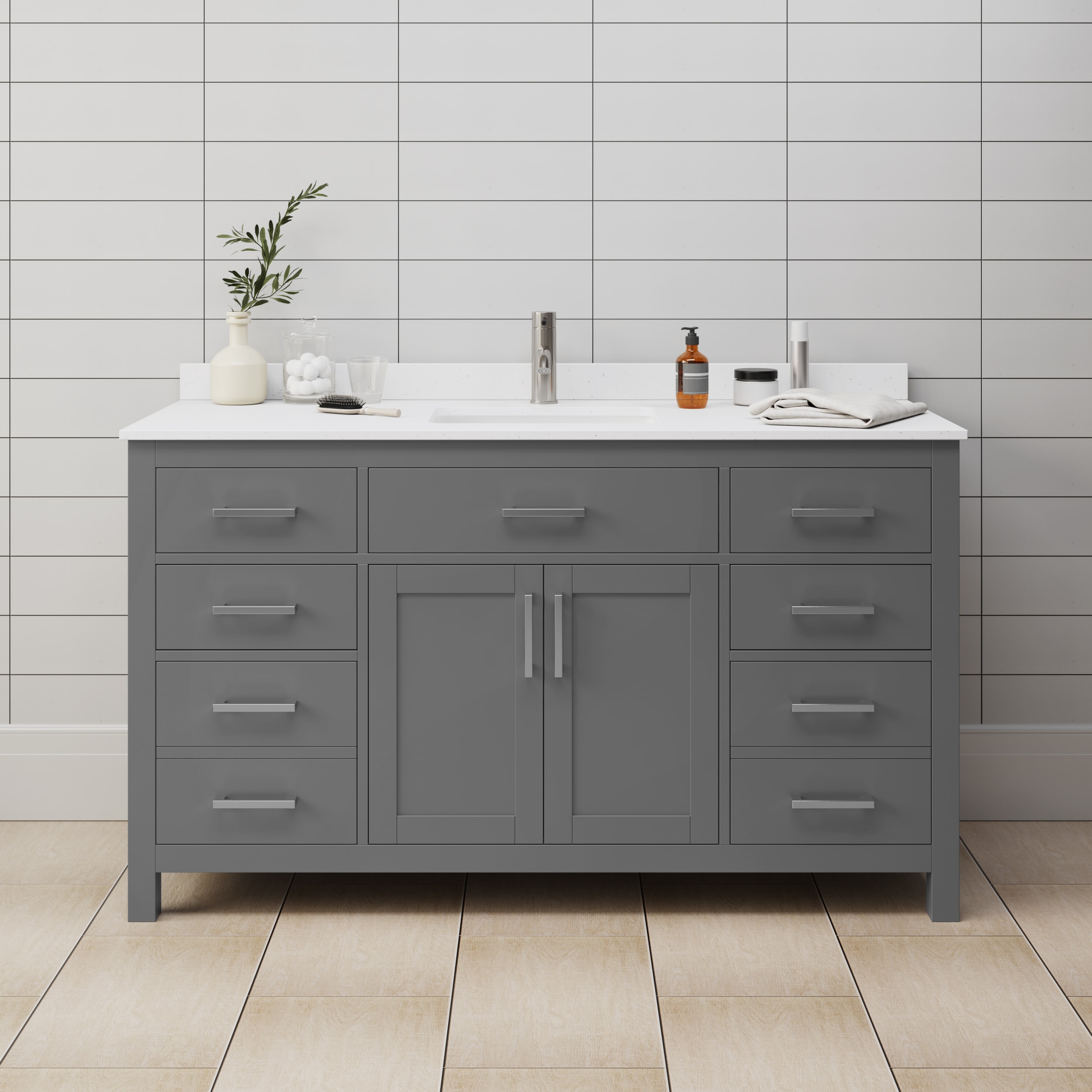 Wyndham Collection WCG242460SKGWCUNSMXX Beckett 60-in Dark Gray with Brushed Nickel Trim Undermount Single sink Bathroom Vanity with White Cultured Marble Cultured marble Top