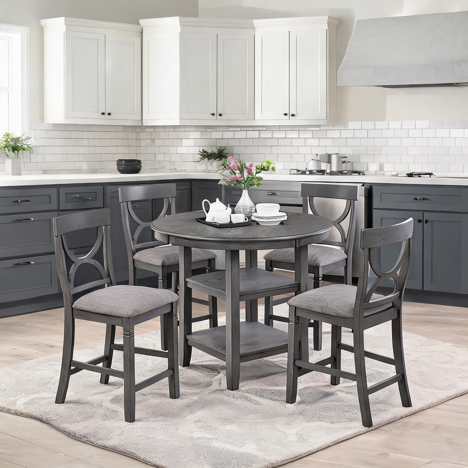 FlowLuxe Gray-Toned MDF Counter-Height 5-Piece Dining Set with Storage ...