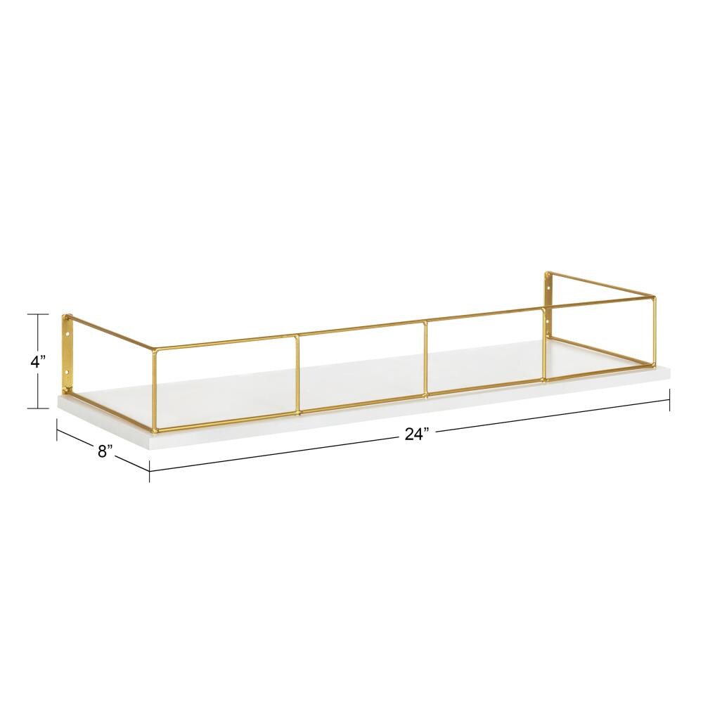 White and Gold Floating Wall Shelf with Metal Frame