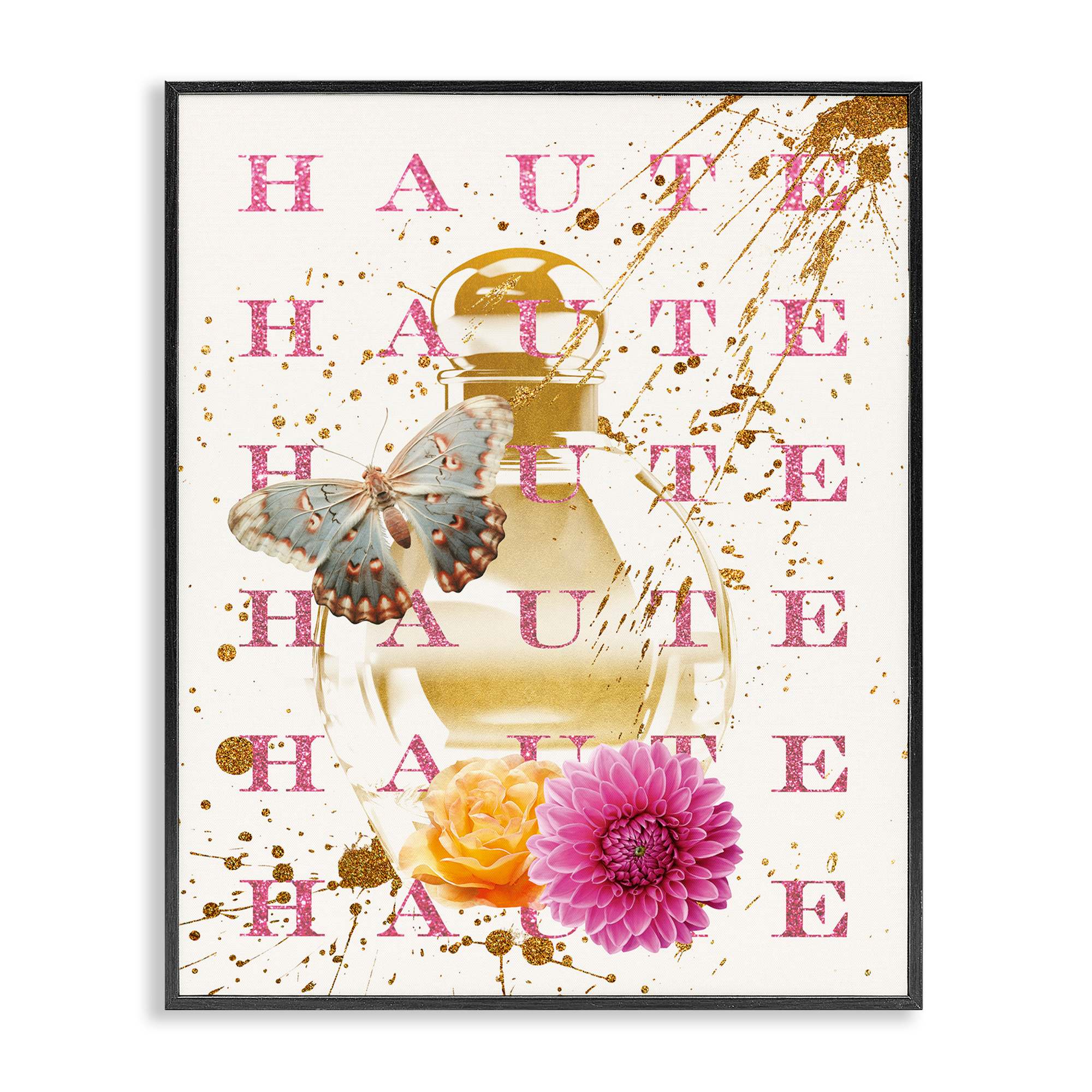 Stupell Industries BS-181-FR-24X30 Haute Perfume and Gold Splatter Black Framed Giclee Art By Susan Arnot 24 x 30