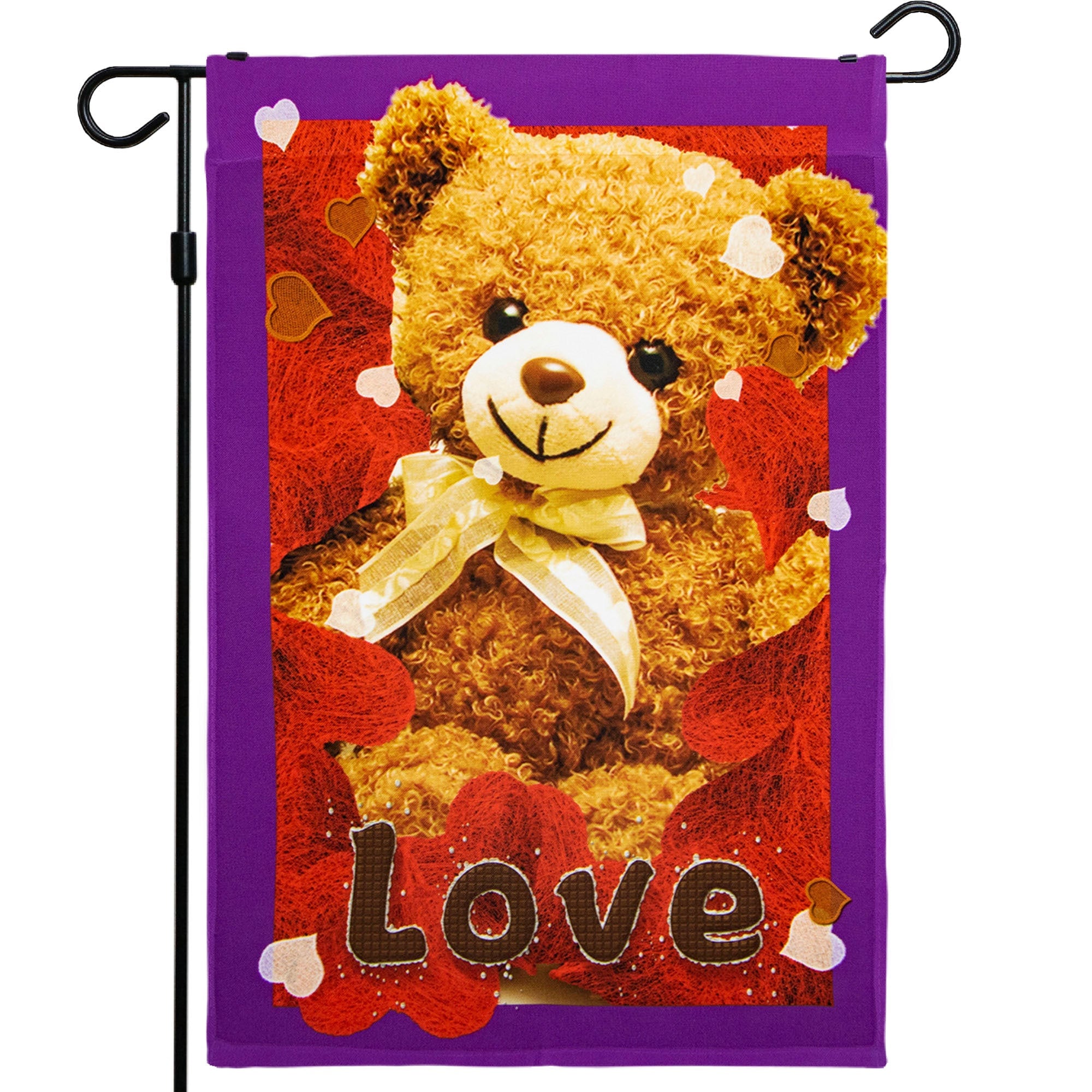 G128 1-ft W x 1.5-ft H Valentine's Day Love Toy Bear Garden flag