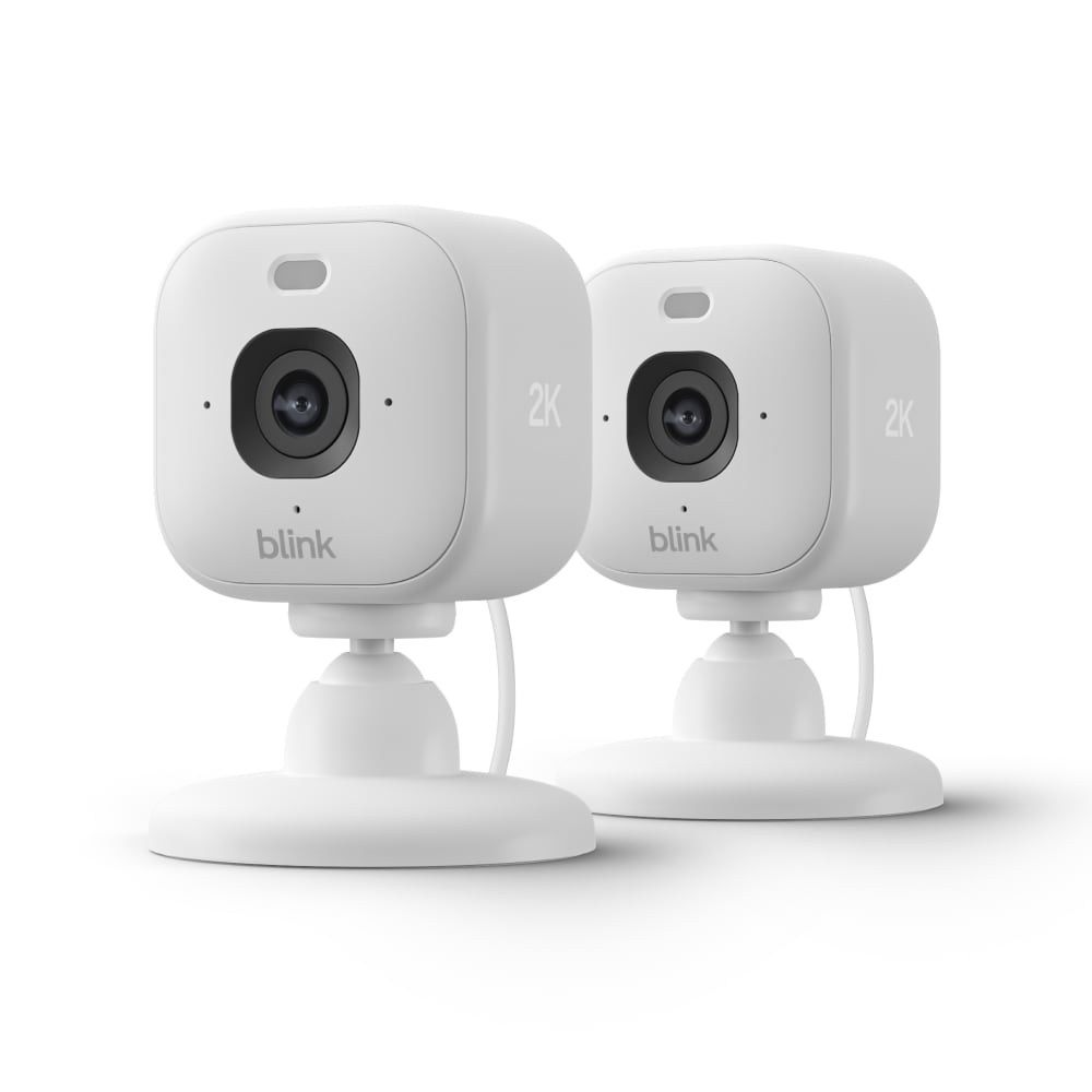 Blink Mini 2K+ (newest model) - Plug-in Home & Pet Security Camera with 2K video resolution, color night vision, enhanced audio, motion detection - 2 cameras (White) #B0F3BJJ9DJ