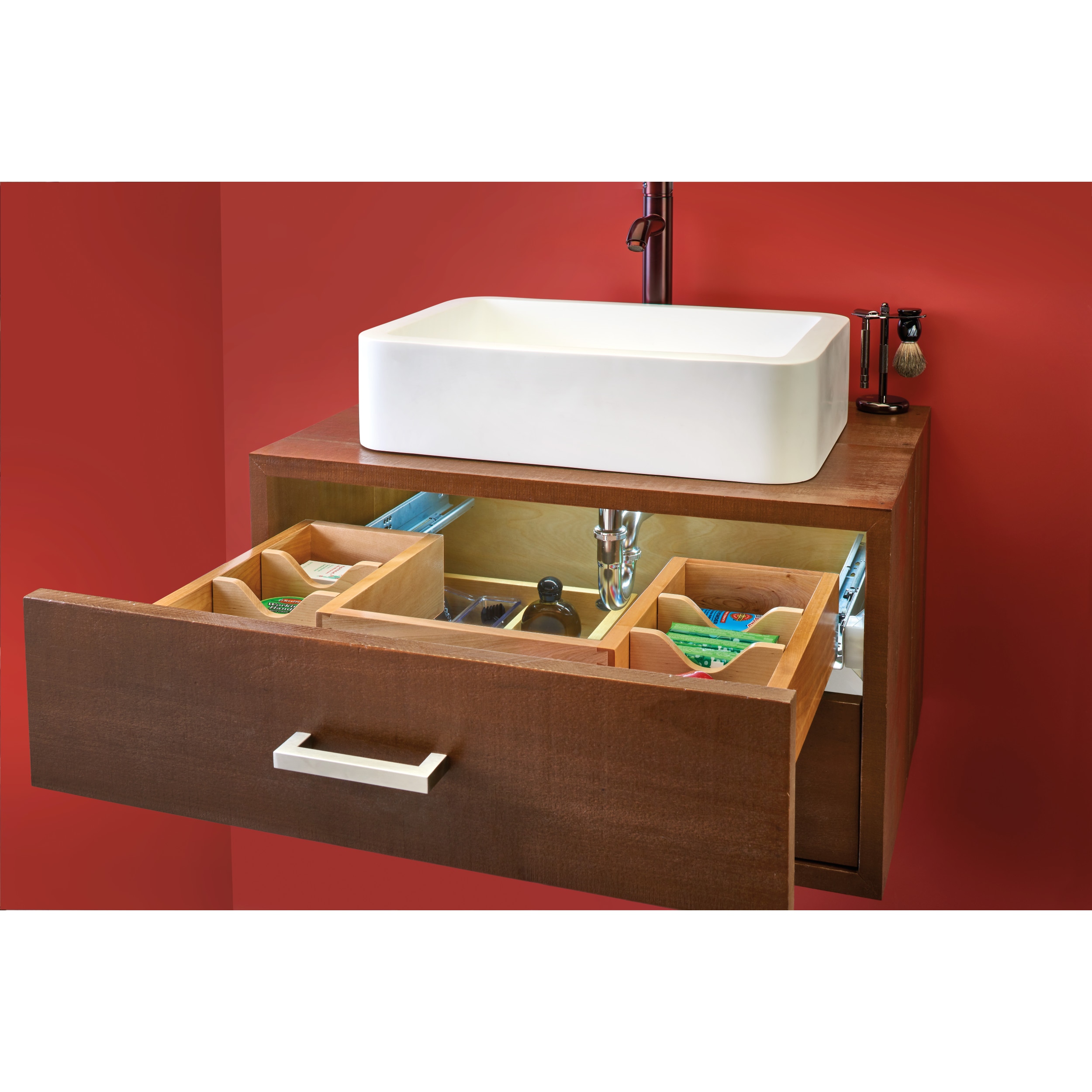 Rev-A-Shelf 8-3/4 Inch Width L-Shape Reversible Under Sink Pull-Out  Organizer for 24 Inch Vanity Sink Base Cabinets, Natural, Min. Cabinet  Opening: 9-1/4W x 19-1/2D x 19-1/2H 441-12VSBSC-1