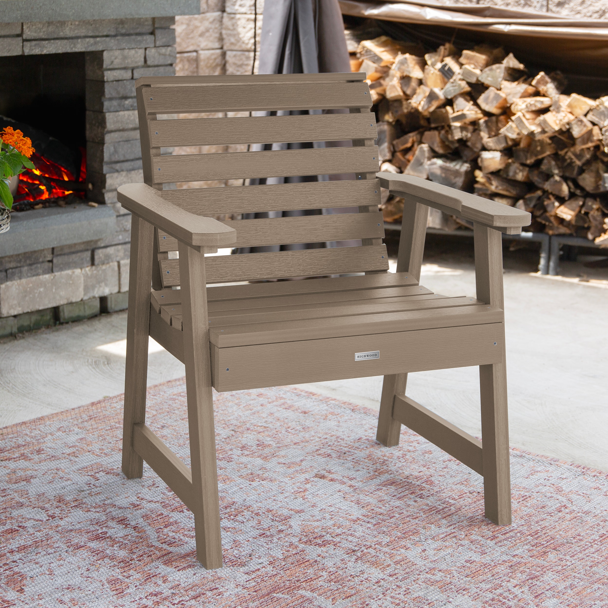 highwood AD-CHGW1-WBR The Weatherly Woodland Brown Poly-lumber Frame Stationary Conversation Chair with Slat Seat