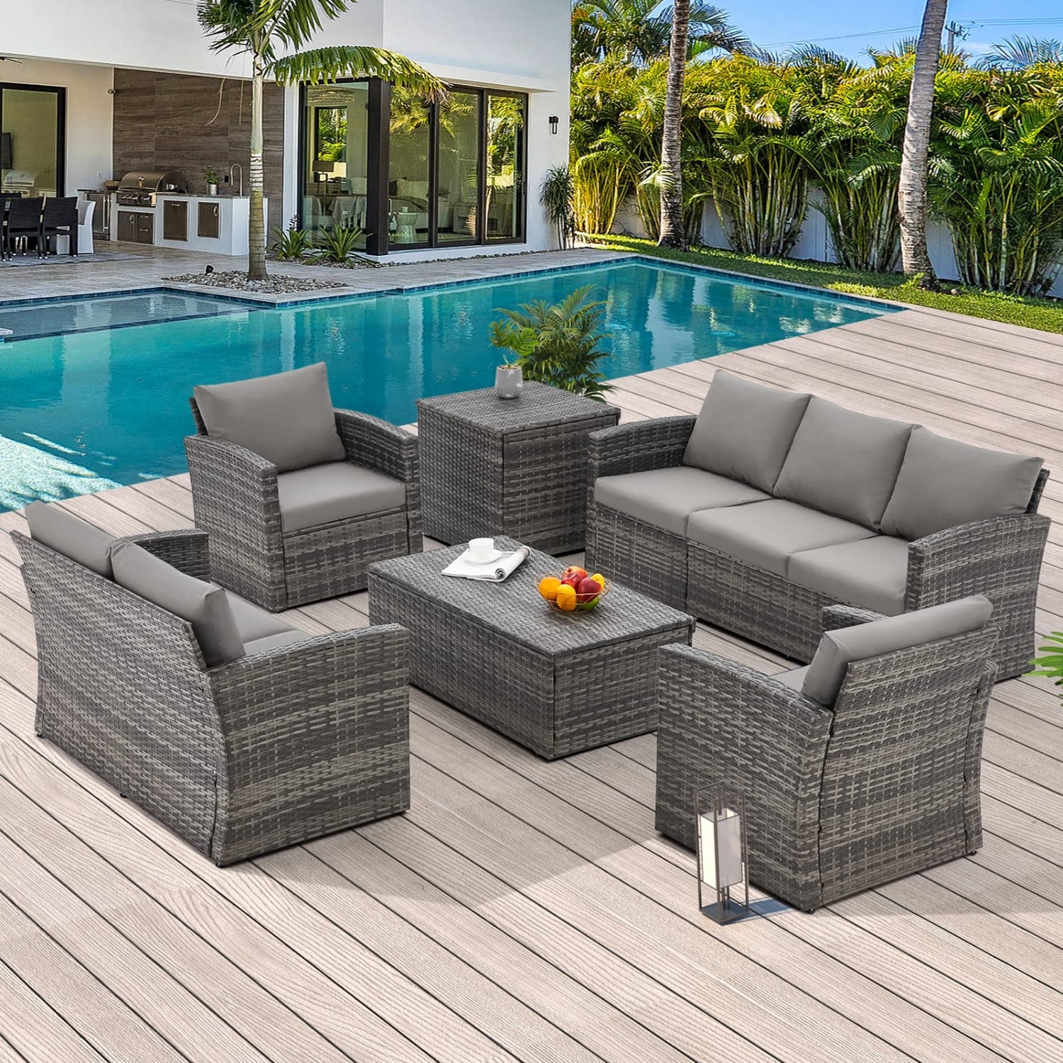 AECOJOY 16080GR-LS01 Conversation Set Outdoor Sectional with Gray Cushions and Wicker Frame