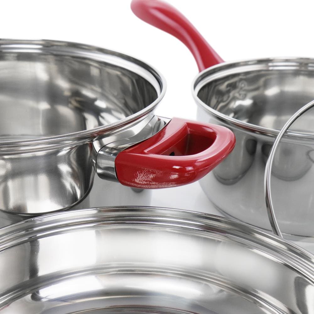 Gibson Home Crawson 7Pc Stainless Steel Cookware Set Chrome Red