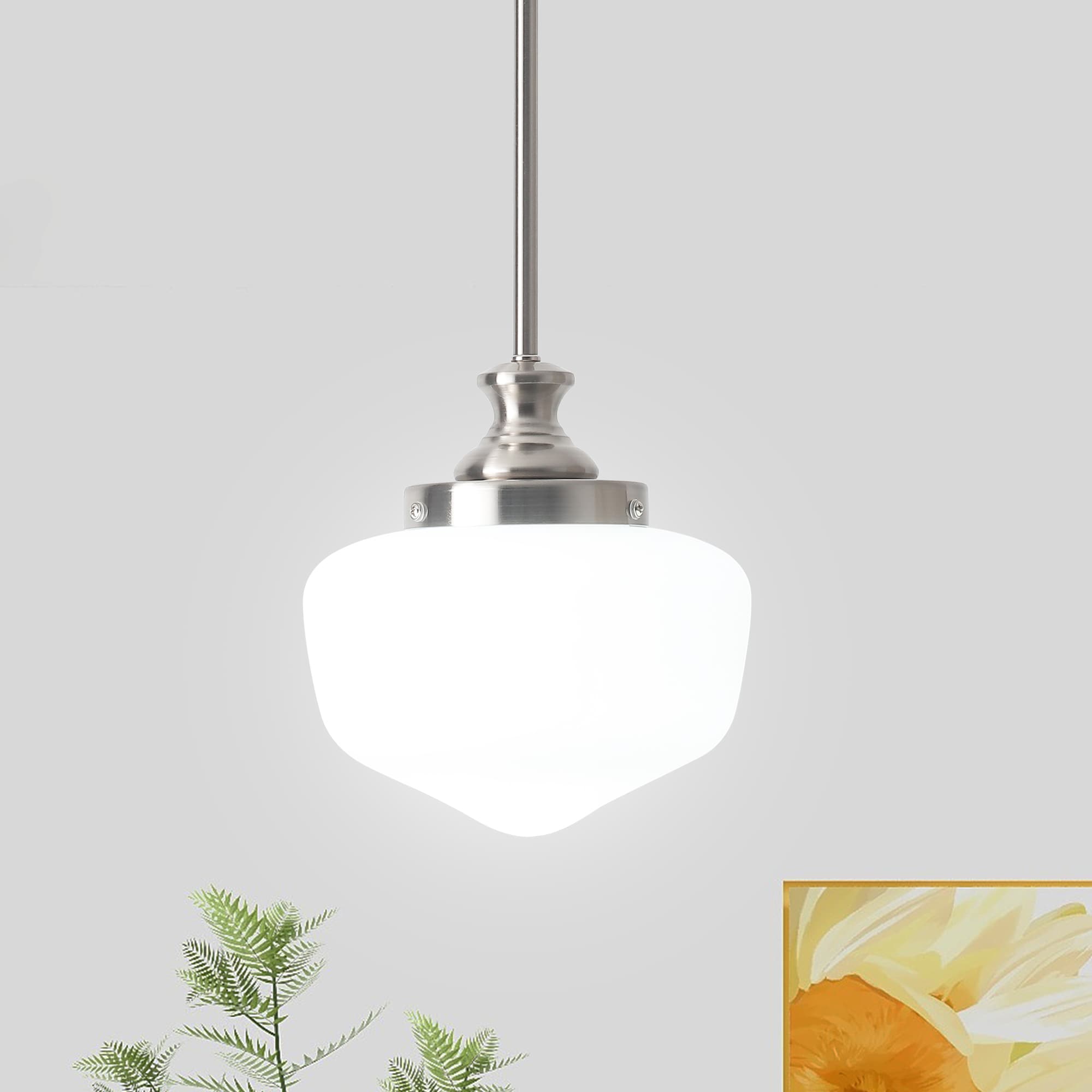 Zjvaive - 7.87-in 1-Light Brushed Nickel Transitional Milk Glass Mini Hanging Pendant Light
