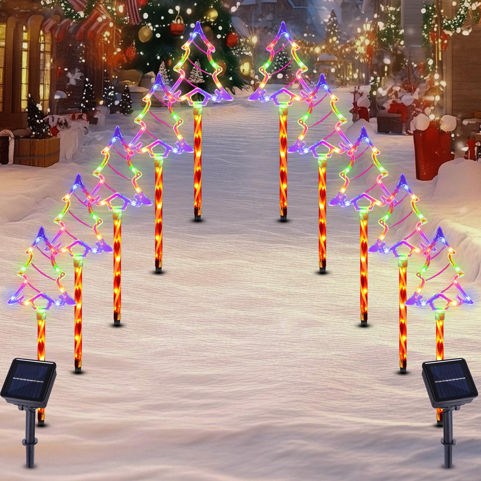 AOIZGMY  Solar Christmas Pathway Lights Outdoor Decorations Tree Candy Design Waterproof LED Garden Stake Lights for Walkway Yard Lawn Porch