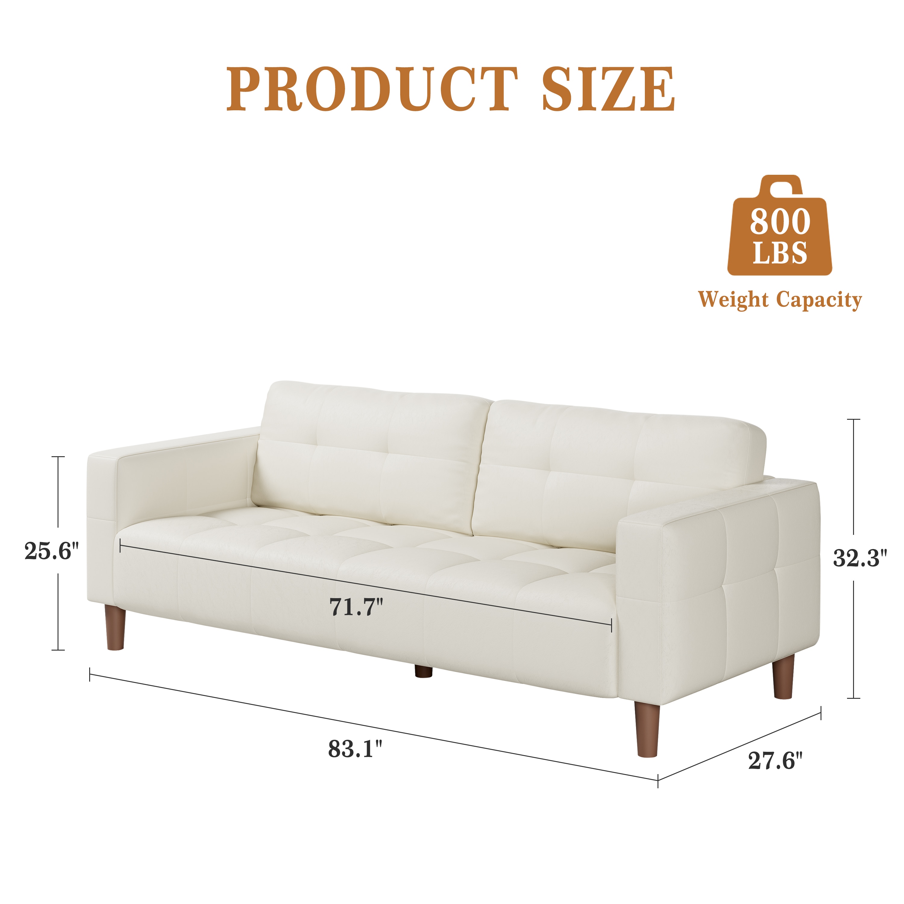 GarveeLife 3 Seater Sofa Couch 83 in Wide Faux Leather Sofa Couch with ...