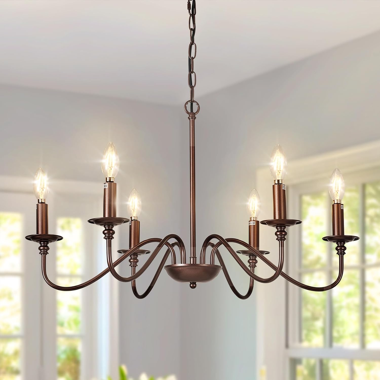 Slagawa  Brown 6-Light Antique Industrial Hanging Ceiling Pendant Light Fixture with Oil-Rubbed Bronze Finish for Kitchen Dining Room Entryway
