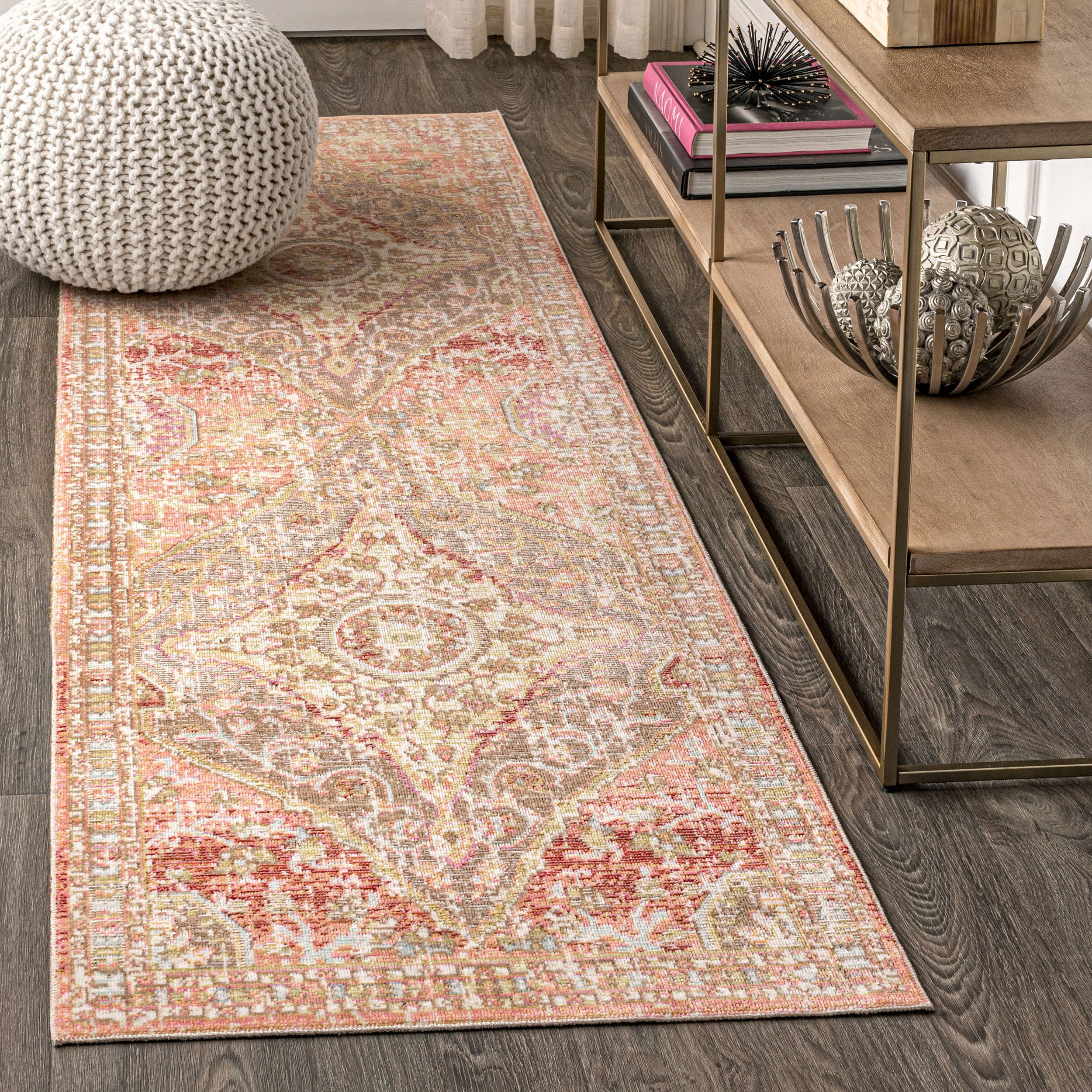 JONATHAN  Y MDP307B-28 MODERN PERSIAN Petras 2 x 8 (ft) Loomed Polyester Brown/Pink Rectangular Indoor Medallion Persian Runner rug