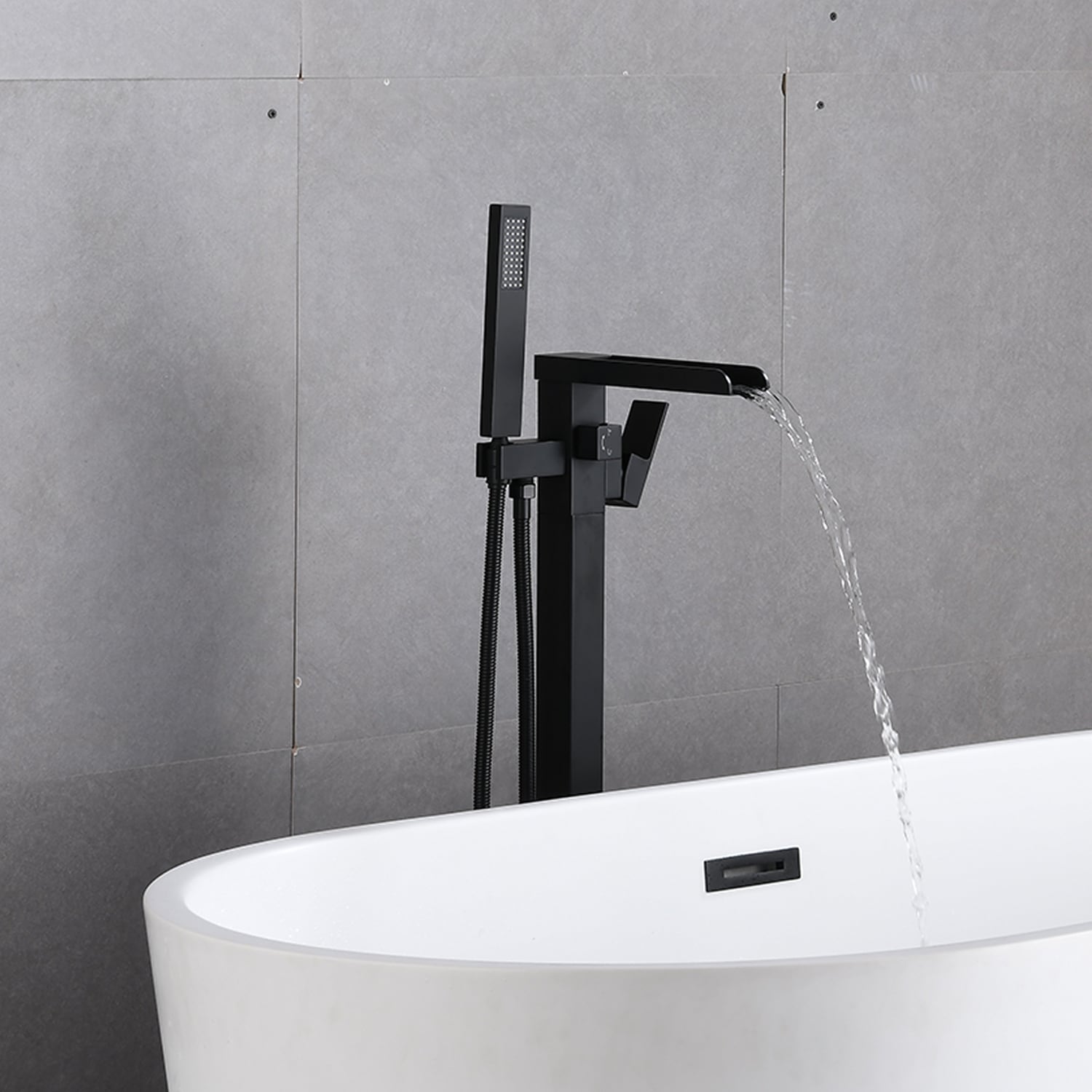 Matte Black Stainless Steel Freestanding Bathtub Faucet with Lever Handle