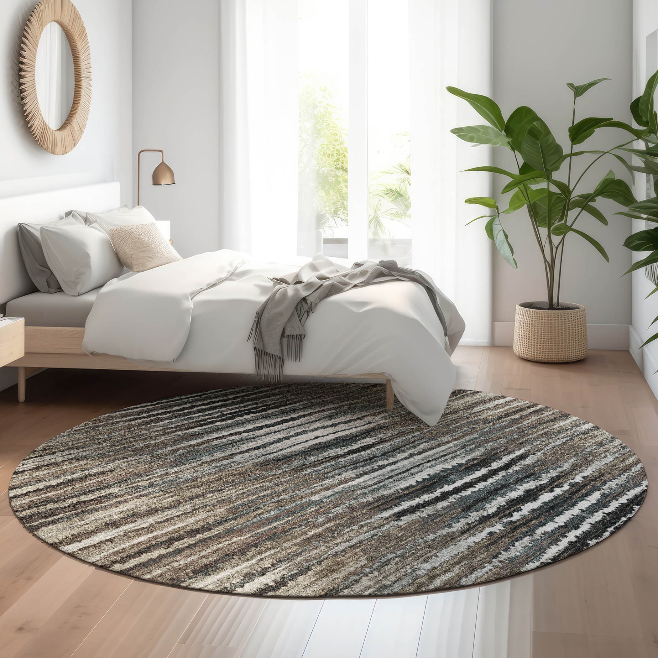 Addison Rugs AMF604BR8RO Mayfield AMF604BR 8 x 8 (ft) Loomed Brown Round Indoor Geometric Machine washable Pet Friendly Area rug