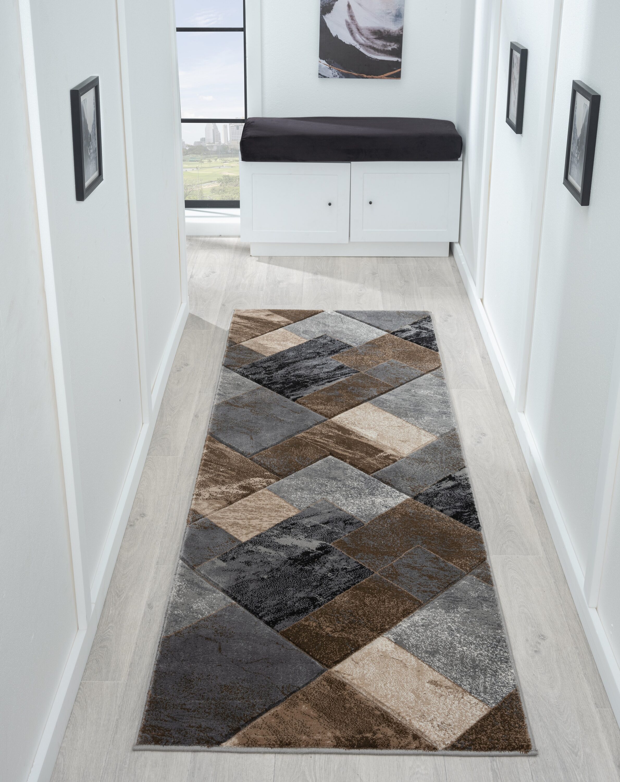 MDA Rugs AX0728 Alexia 2 x 8 (ft) Polypropylene Gray/Brown Rectangular Indoor Geometric Runner rug