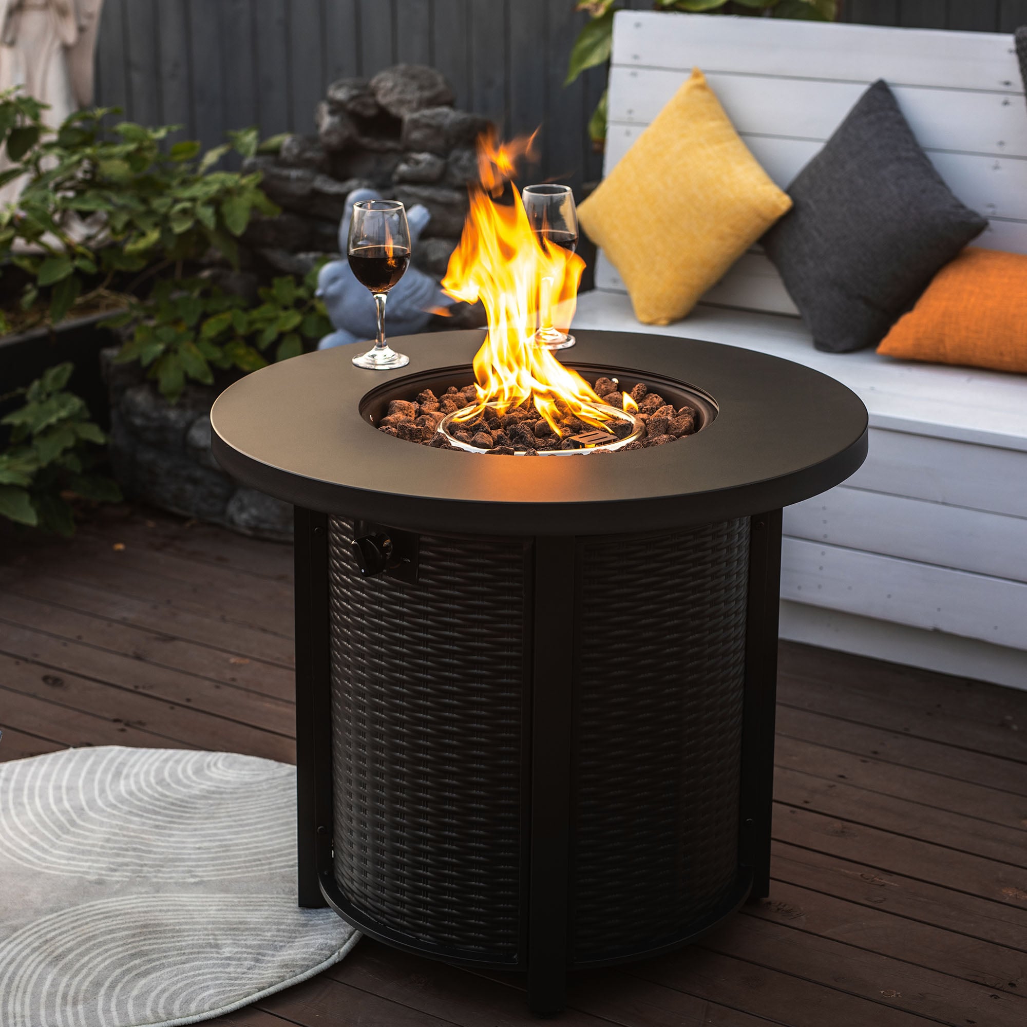 Mondawe OR-MX-470AAA-US 30-in W Black Portable Steel Round Tabletop Liquid propane Fire pit
