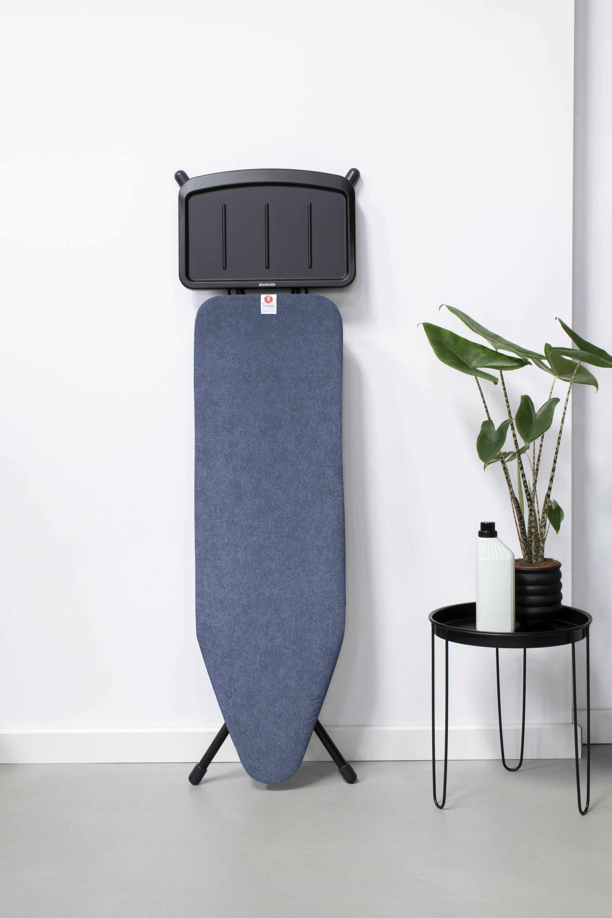 Denim Blue Freestanding Ironing Board with Metal Steam Unit Holder