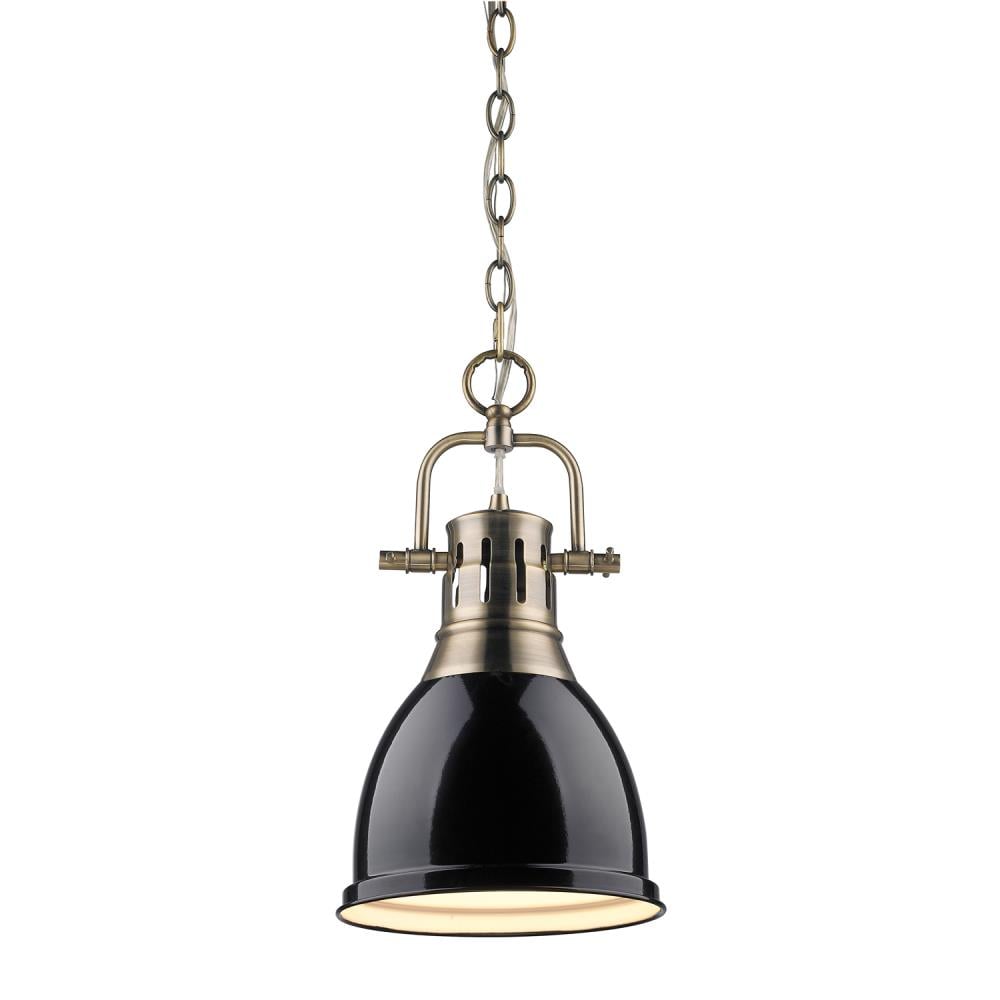 Golden Lighting 3602-S AB-BK Duncan 1 -Light Aged Brass Modern/contemporary Dome Medium Hanging Pendant light