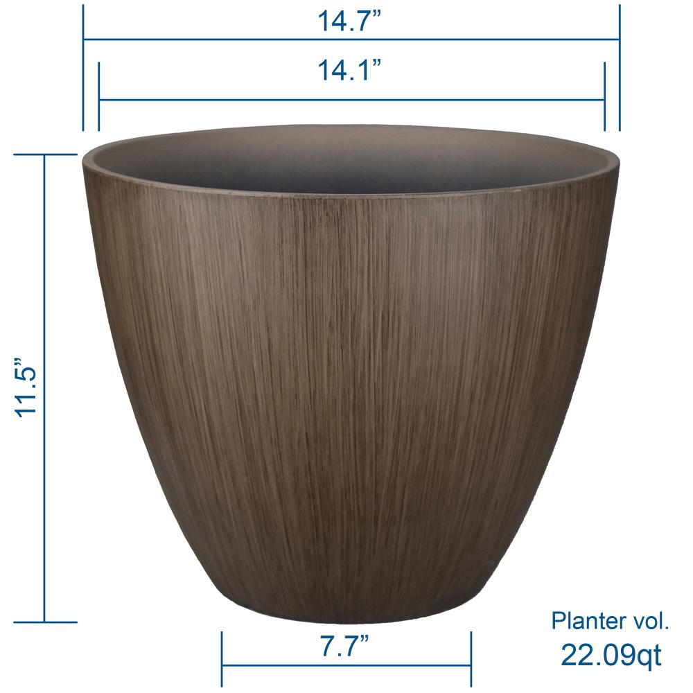 allen + roth 14.1-in x 11.34-in Brown Resin Planter with Drainage Holes ...