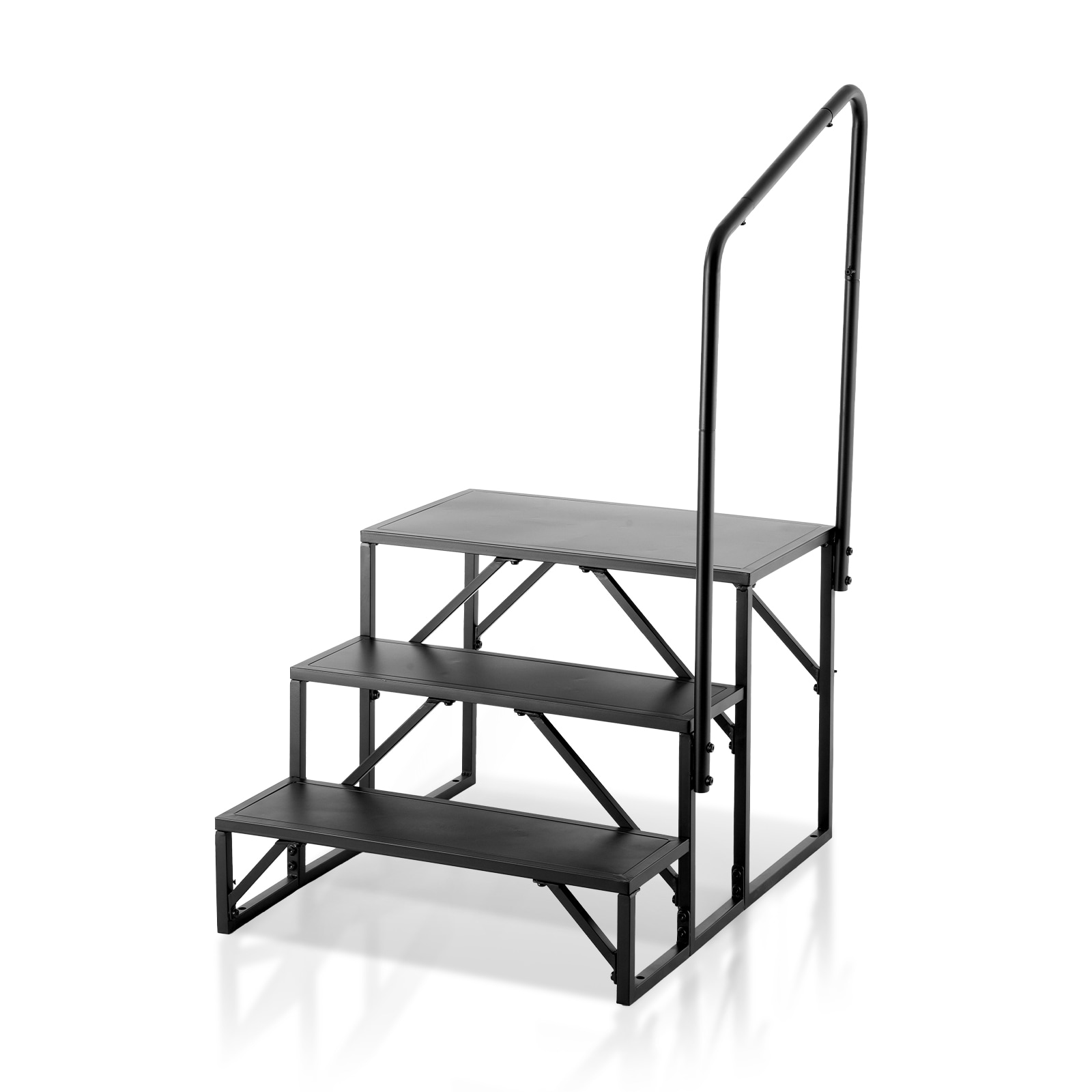 Black Carbon Steel 3-Step RV Stairs with Handrail