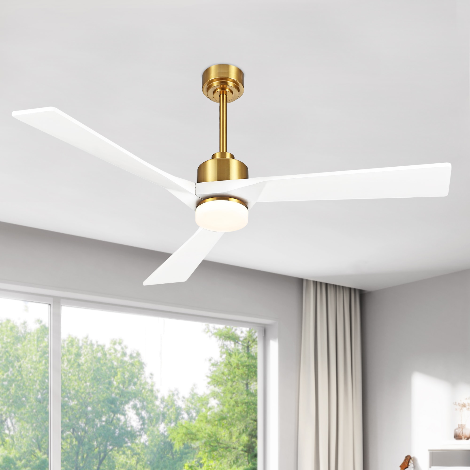 GETLEDEL 64-in Brass with White Blades Color-changing Indoor Propeller ...