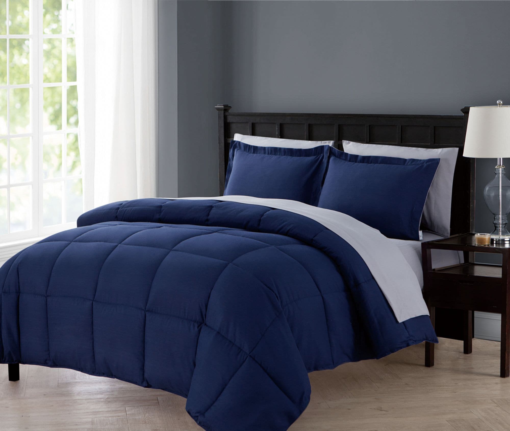 KATE AURORA Living Goose Down Alternative Bed in a Bag Complete Comforter Set Full Blue