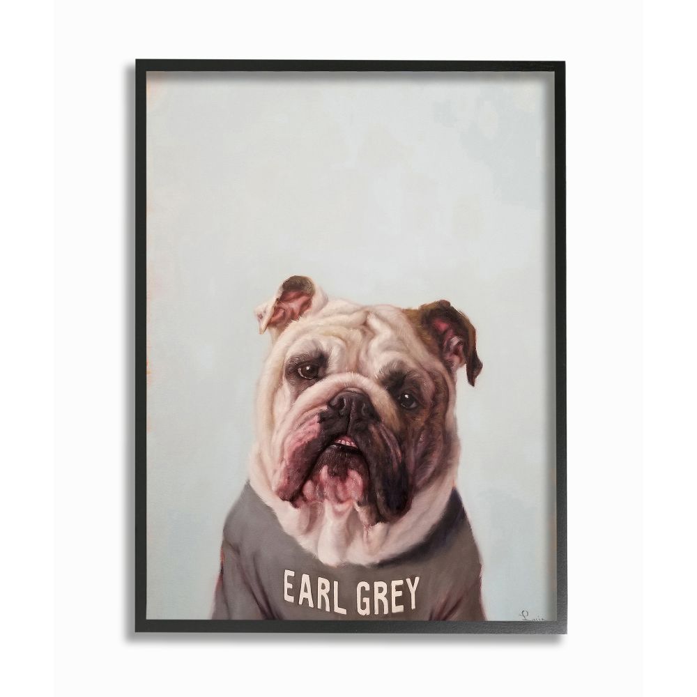 Stupell Industries AB-692-FR-16X20 English Bulldog in Earl Grey Tea Shirt Dog Pun Lucia Heffernan Black Framed Wood Framed 20-Inches H x 16-Inches W Animals Print