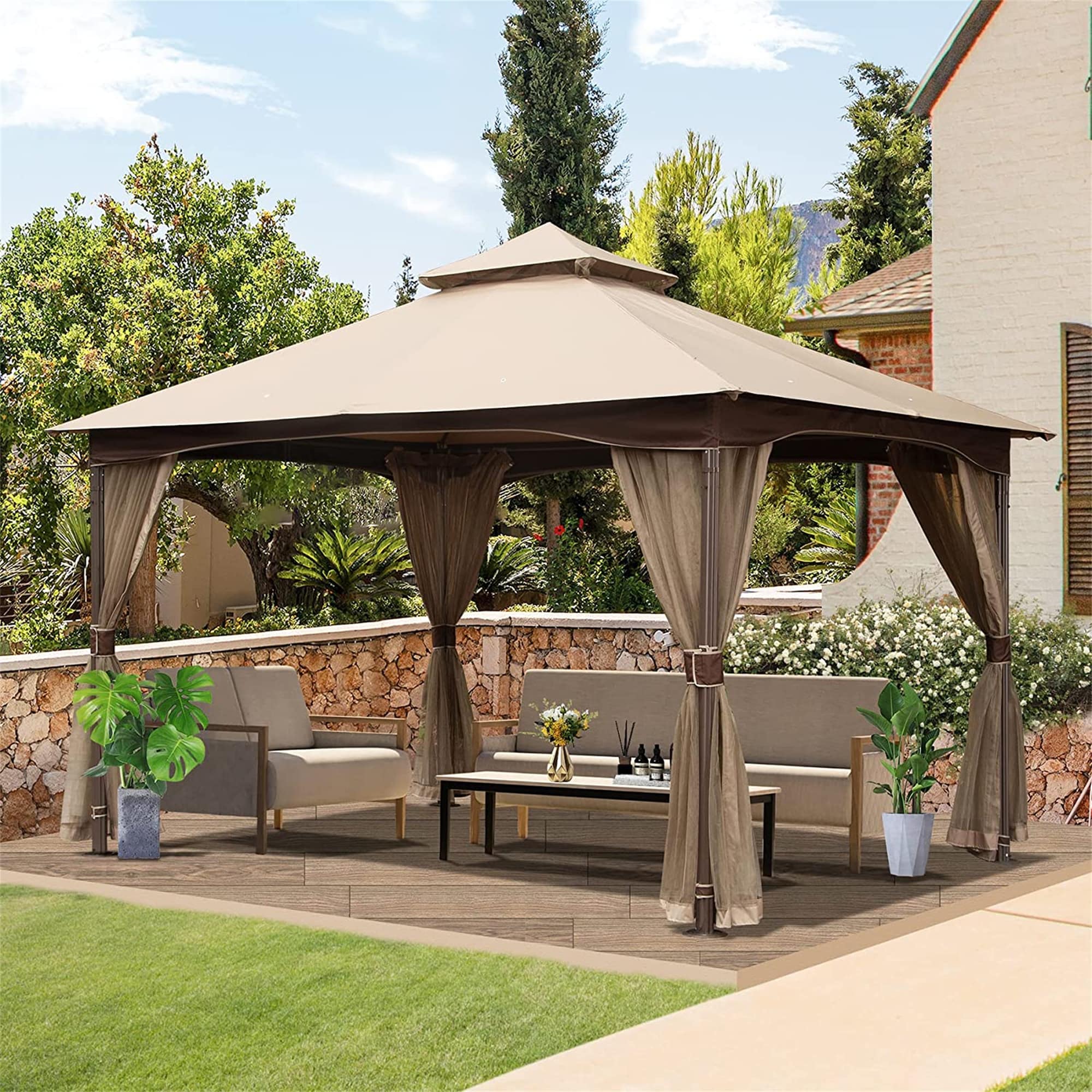 Forclover 12-ft x 10-ft Rectangle Brown Metal Steel Roof Semi-permanent ...