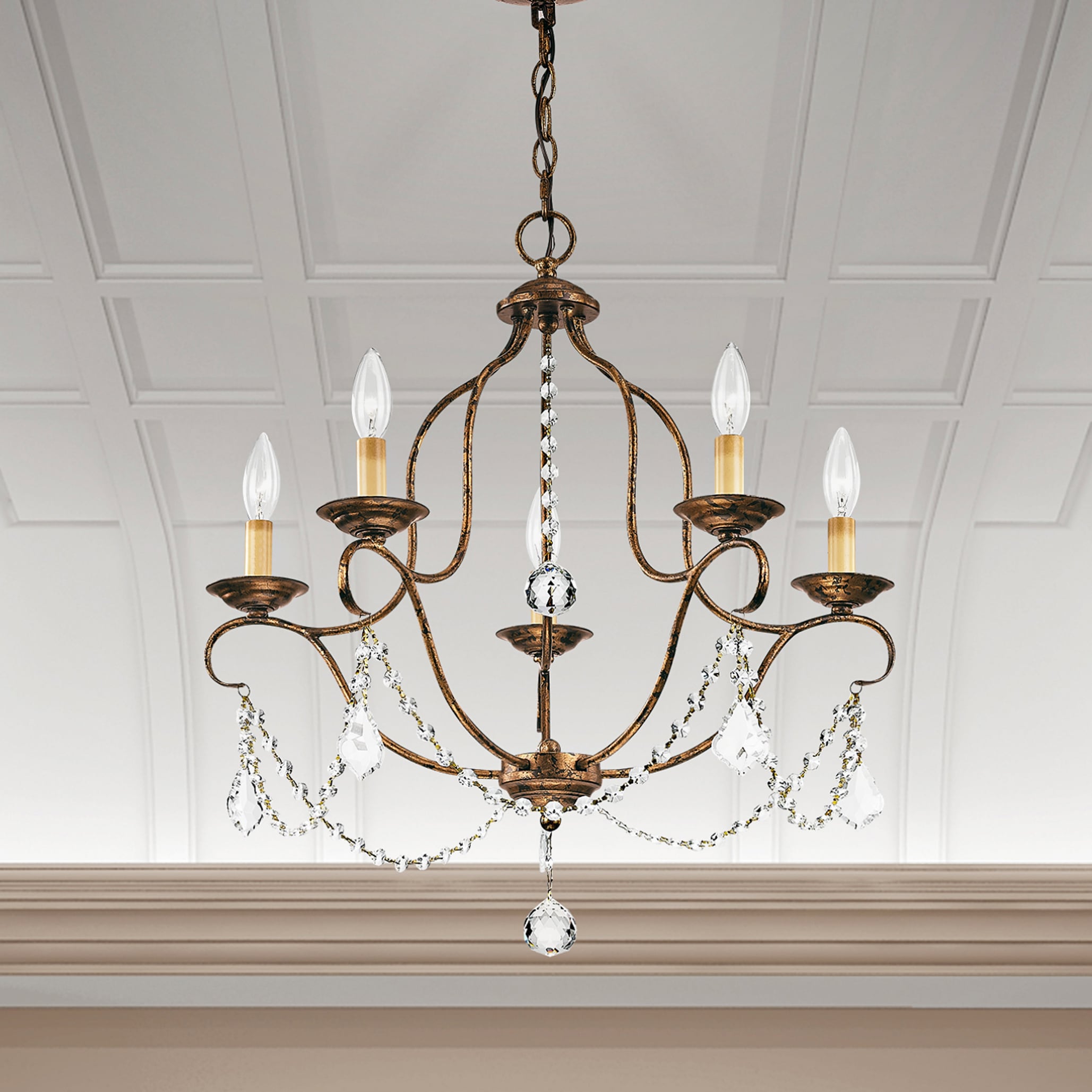 Venetian Golden Bronze Mini Crystal 5-Light Chandelier