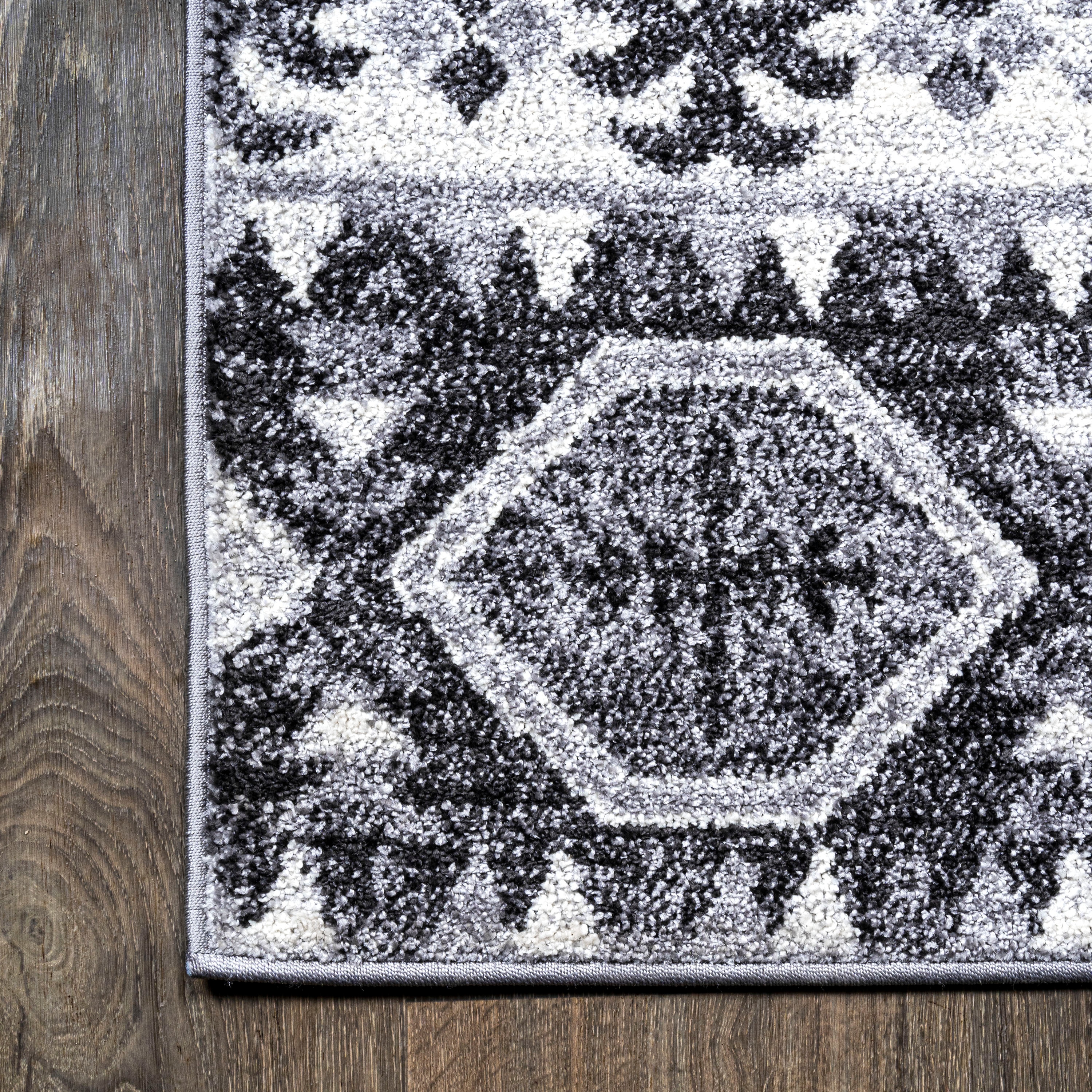 Charcoal and Ivory Distressed Geometric Synthetic Area Rug