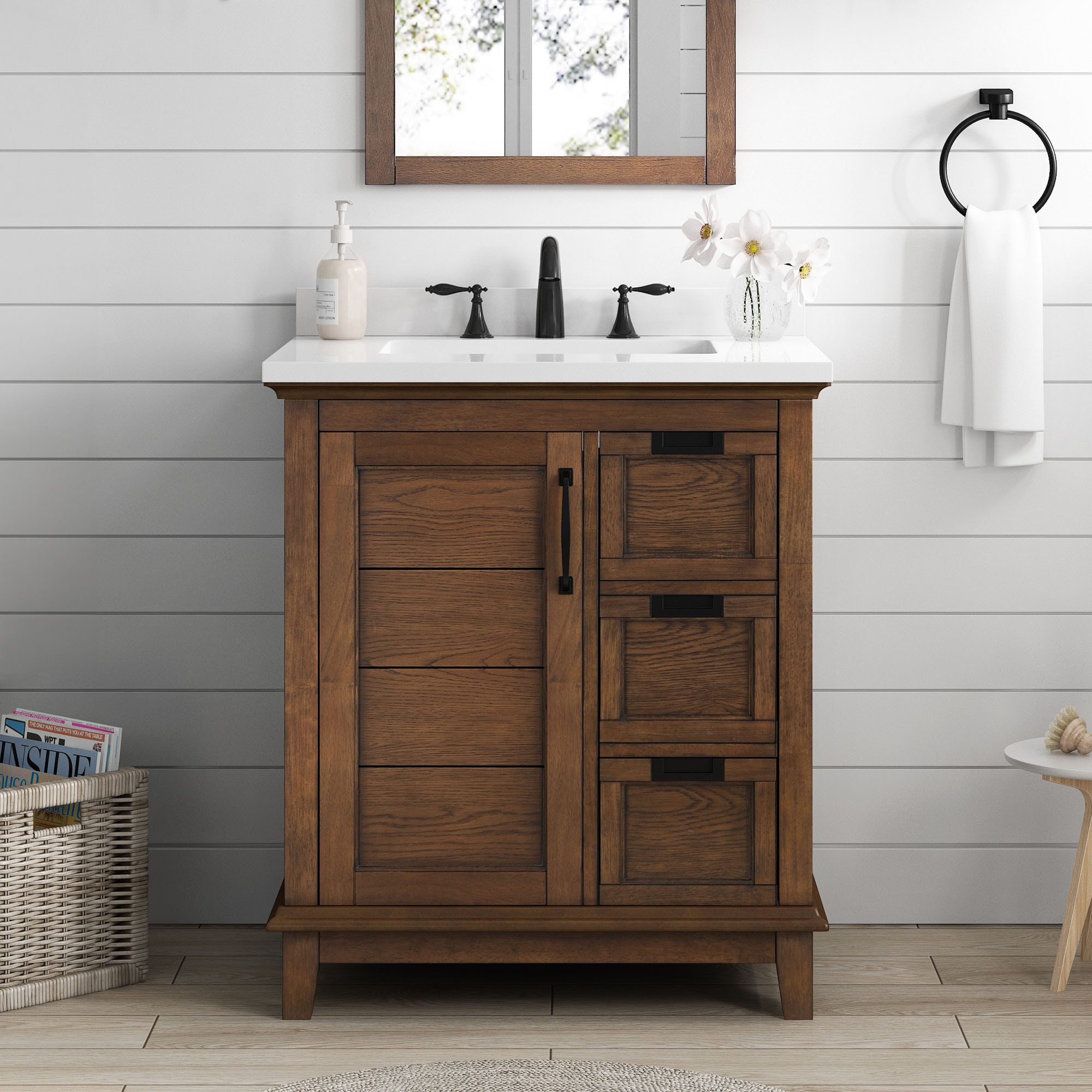 OVE Decors 15VVA-CLAR30-043 Pembroke 30-in Antique coffee Undermount Single sink Bathroom Vanity with White Engineered stone Top