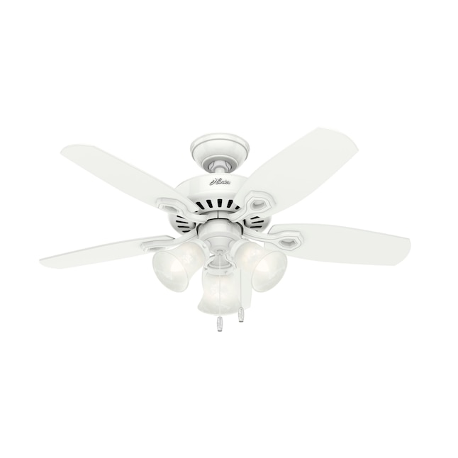 Hunter Builder 42 In Snow White Led Indoor Downrod Or Flush Mount Ceiling Fan With Light 5 Blade The Fans Department At Com - 42 Flush Mount White Ceiling Fan With Light