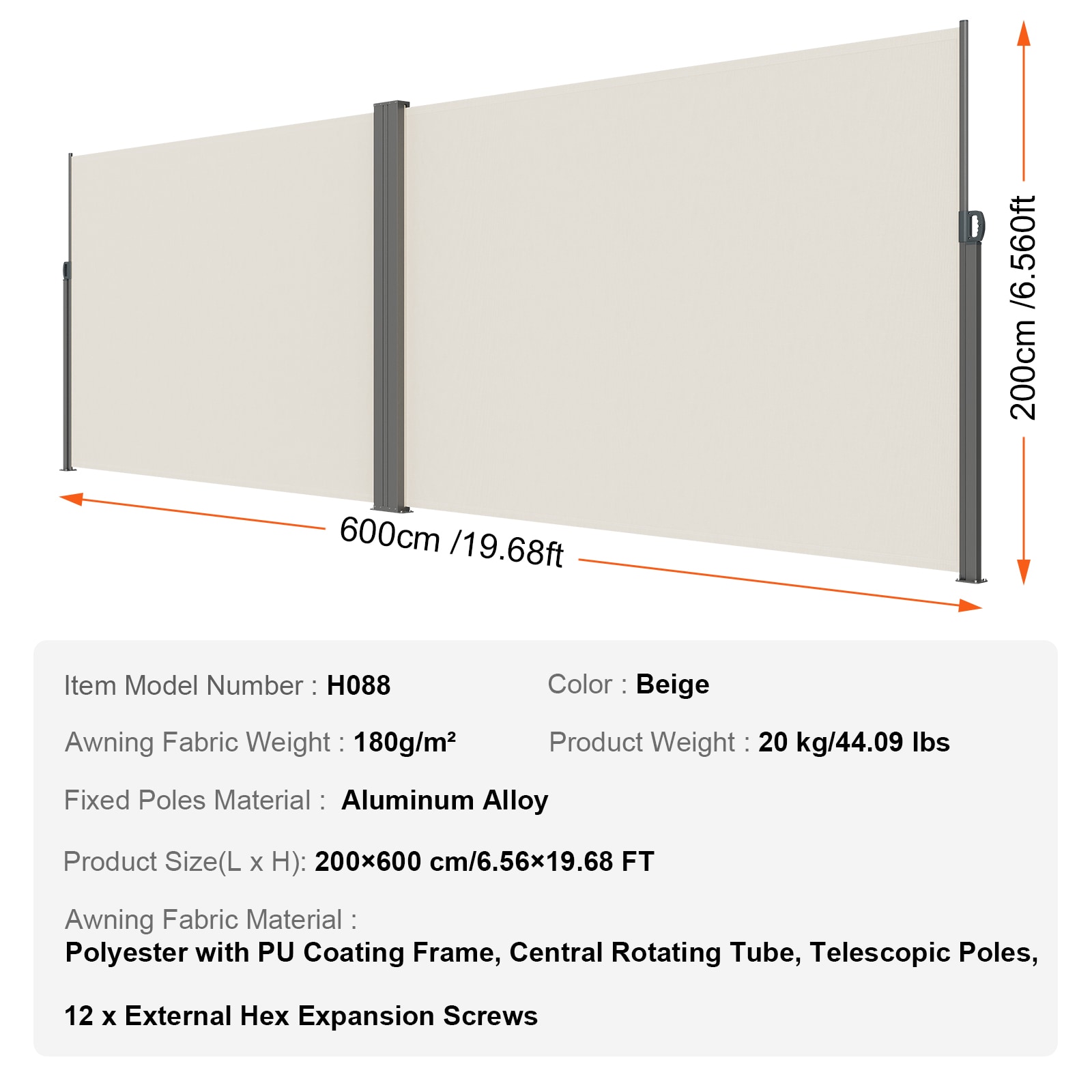 VEVOR KSSCP200X600HPSZPV0 awnings - View #3