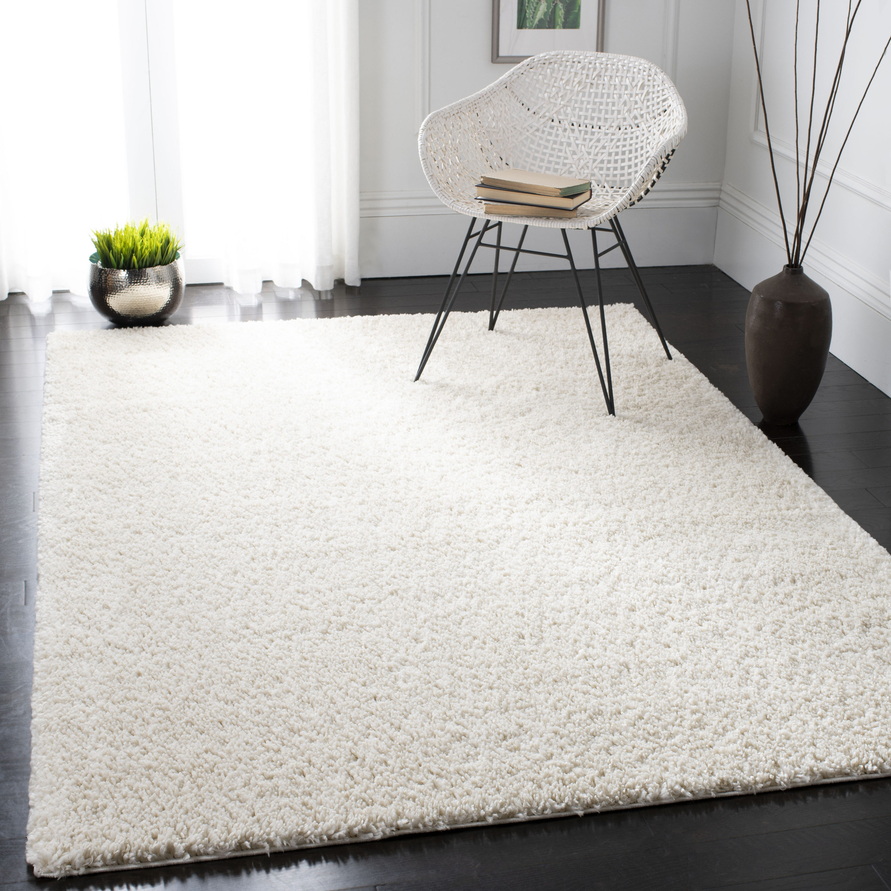 Ivory Square Shag Synthetic Area Rug, 6'7"