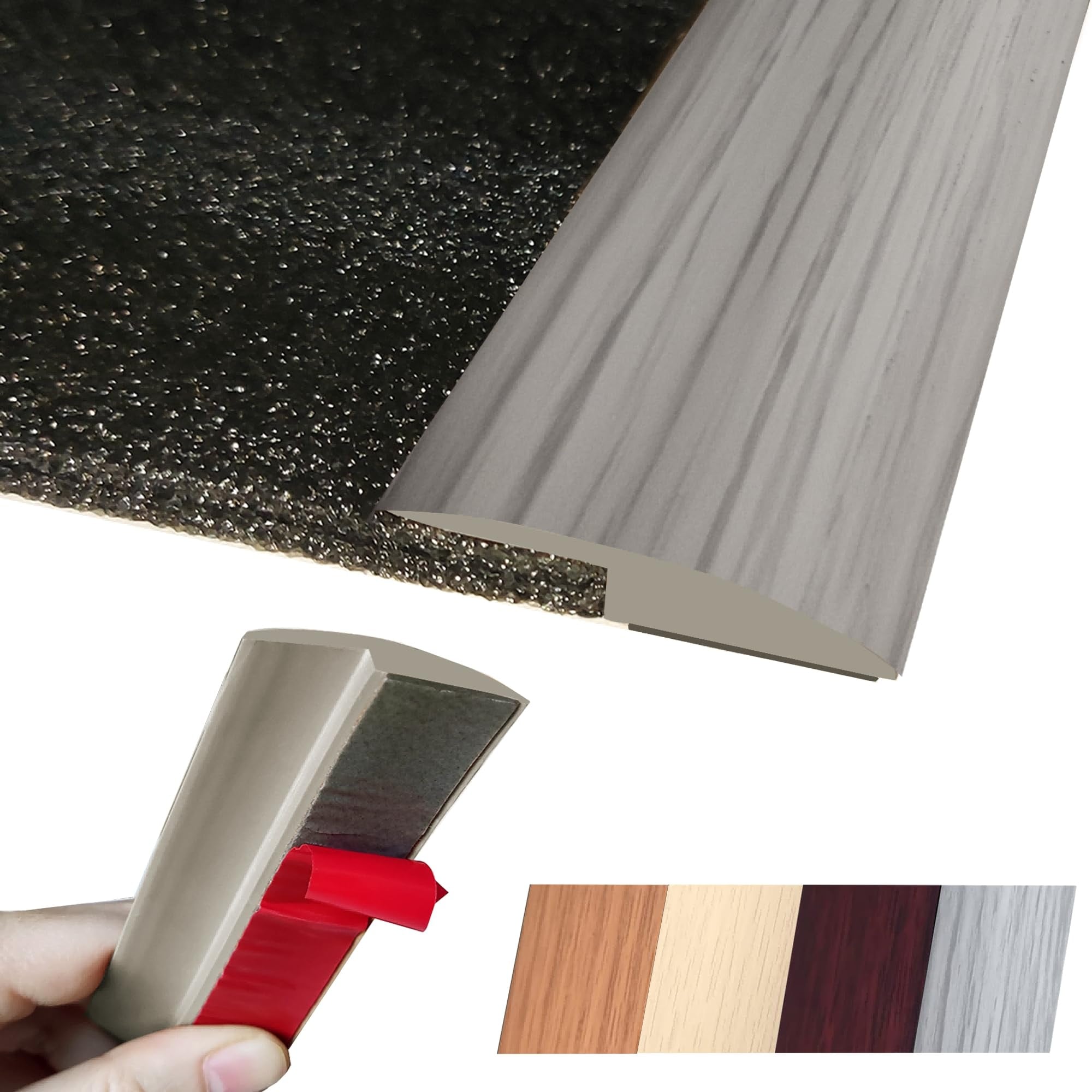 Angel Sar 40 Inch Gray Self Adhesive Vinyl Floor Transition Strip for 0.2 Inch Uneven Threshold Doorway Carpet Wood Tile Laminate