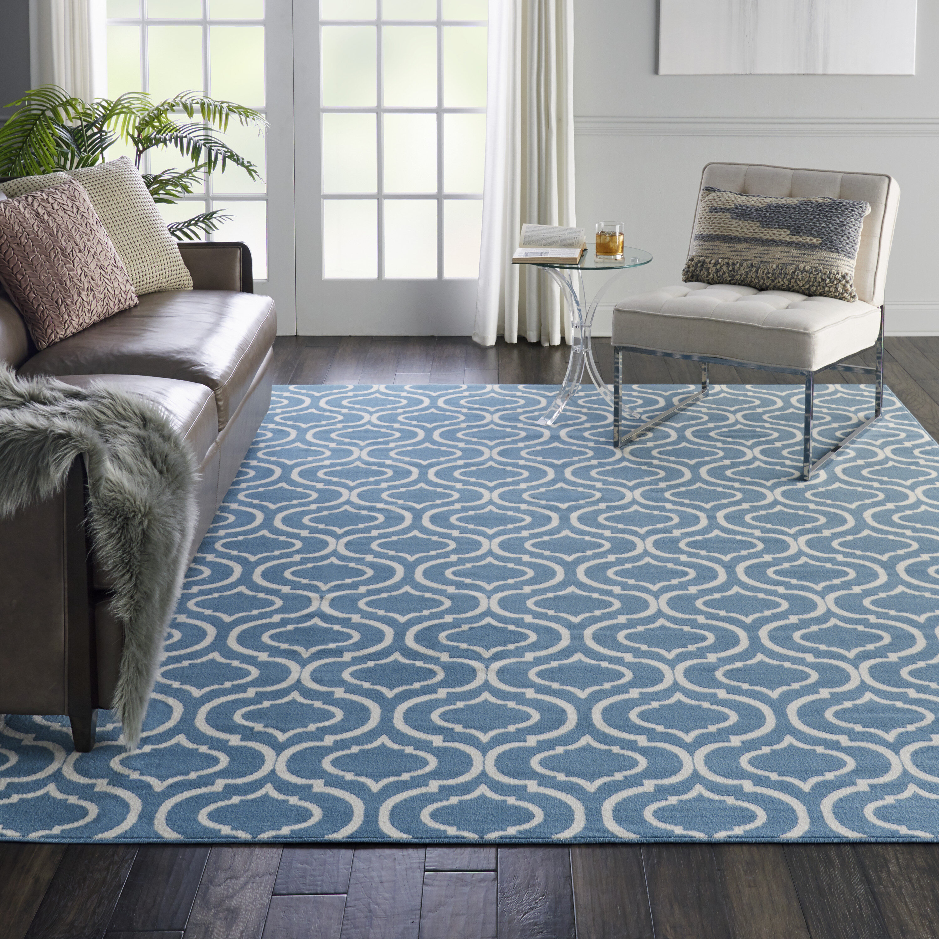 Nourison 99446479709 Jubilant 8 x 10 (ft) Loomed Polypropylene Blue Rectangular Indoor Abstract Area rug