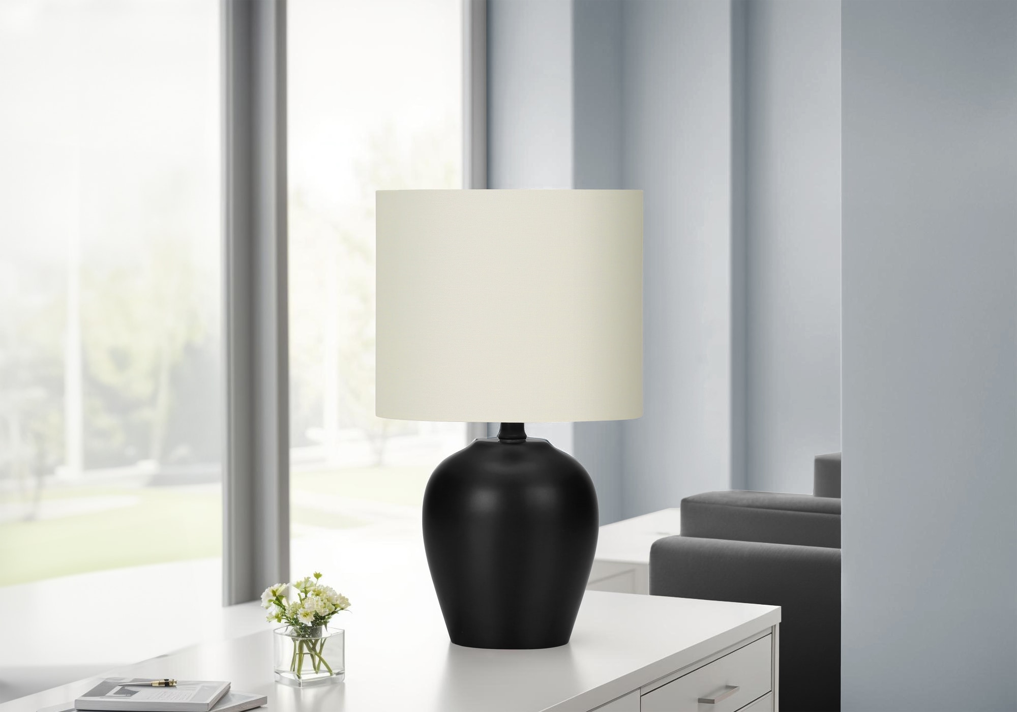 LOVMOR SF-Y-B2710P221297 Lighting 17 inh Table Lamp Black Ceramic Ivory / Cream Shade Transitional