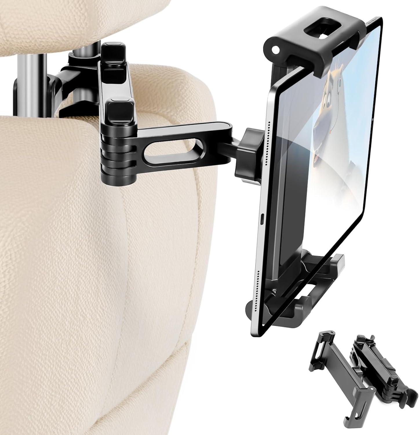 Etokfoks Tablet Holder Car Headrest Foldable Stand For 6 To 13 in Devices 360 Degree Rotatable Travel Black Soft Silicone Pad Clip #LETQ89C7Y