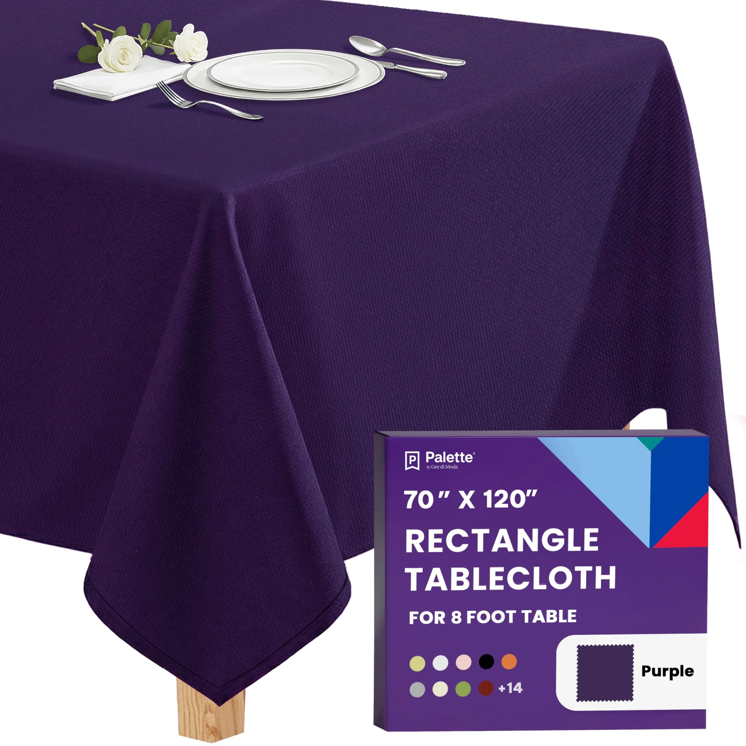 Gee Di Moda  Rectangle Tablecloth - 70 x 120 Inch Purple Rectangle Table Cloth - Heavy Duty Washable Fabric - for Buffet Table Holiday Party Dinner Wedding and Baby Shower