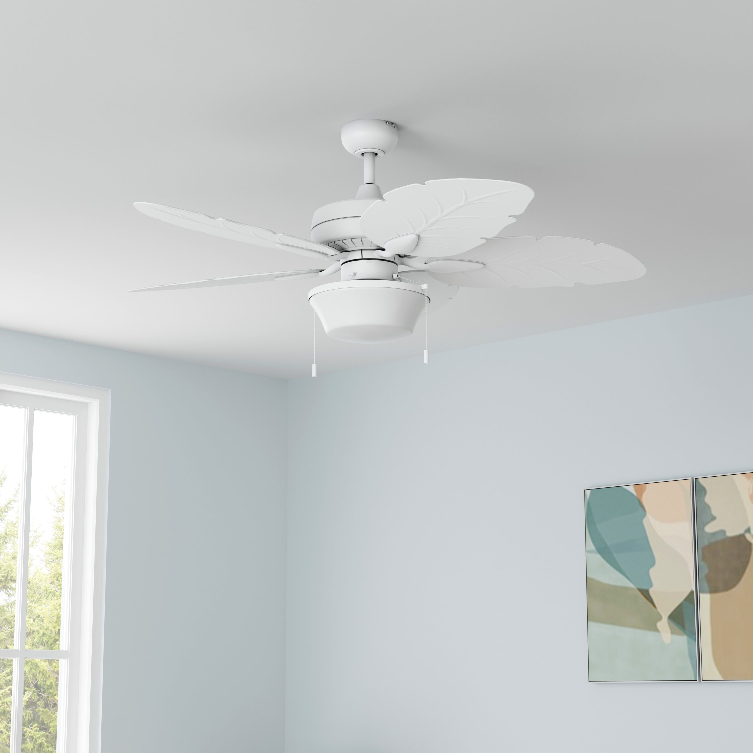 Harbor Breeze WK52LW5LED Waveport 52-in Outdoor Downrod or Flush Mount White with Matte White Blades Ceiling Fan With Light ( 5 -Blade )