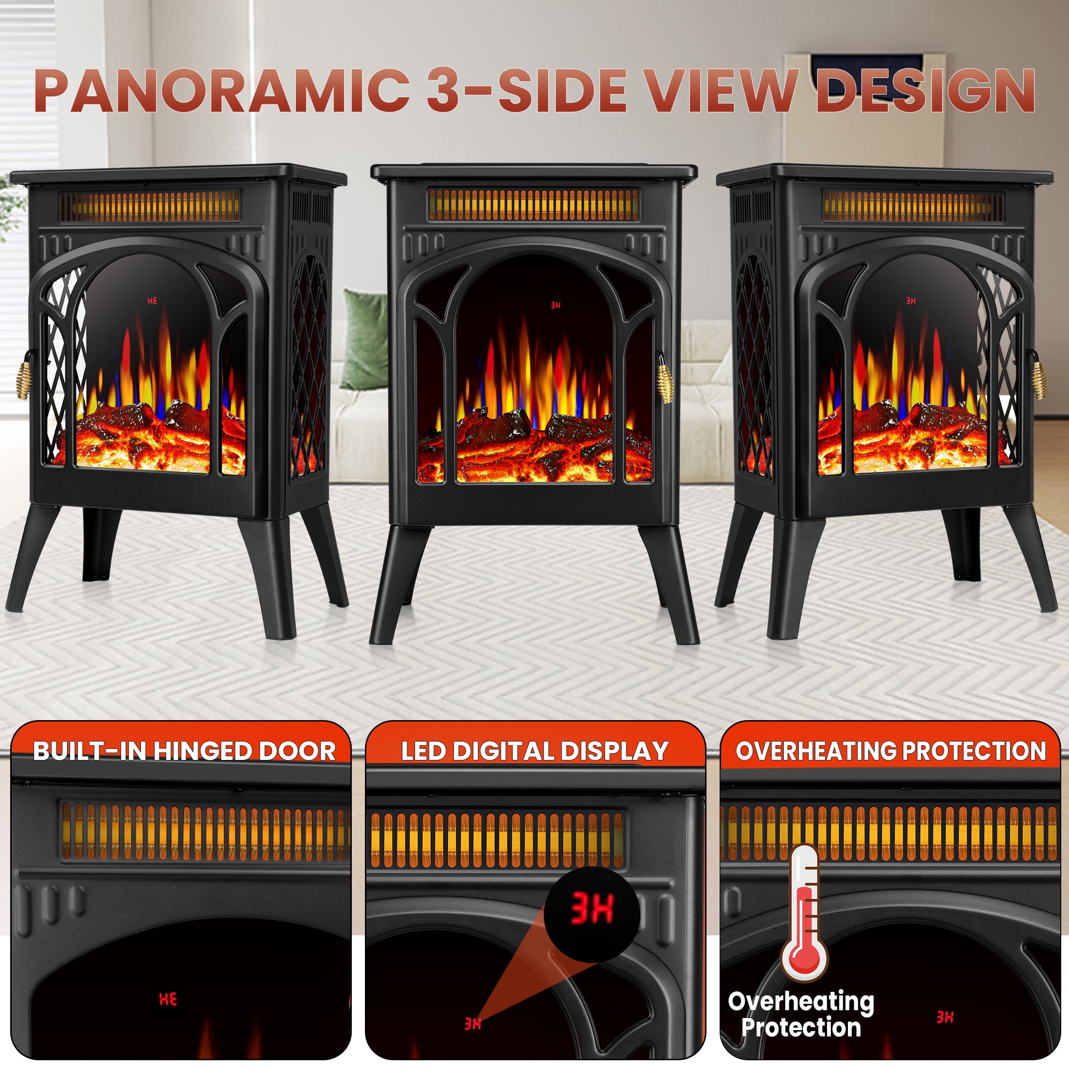 COWSAR S230CP-BLACK Electric-Fireplaces - View #4
