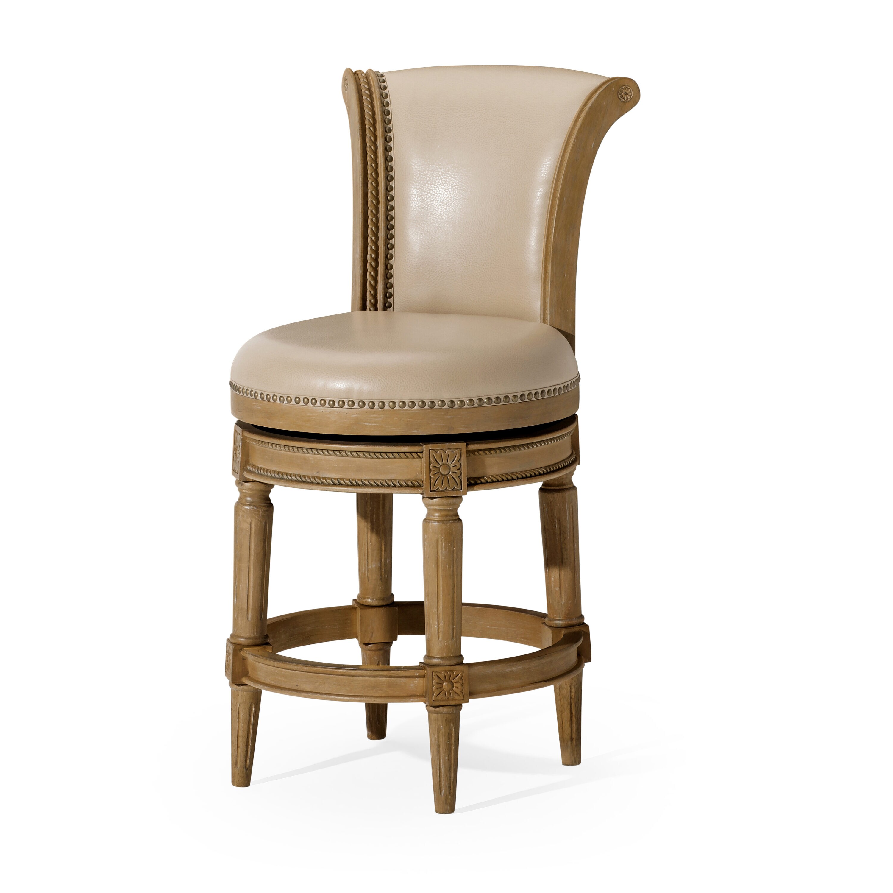Maven Lane ML107118-PCS-WO 26in Pullman Counter Stool In Weathered Oak Finish With Avanti Bone Vegan Leather