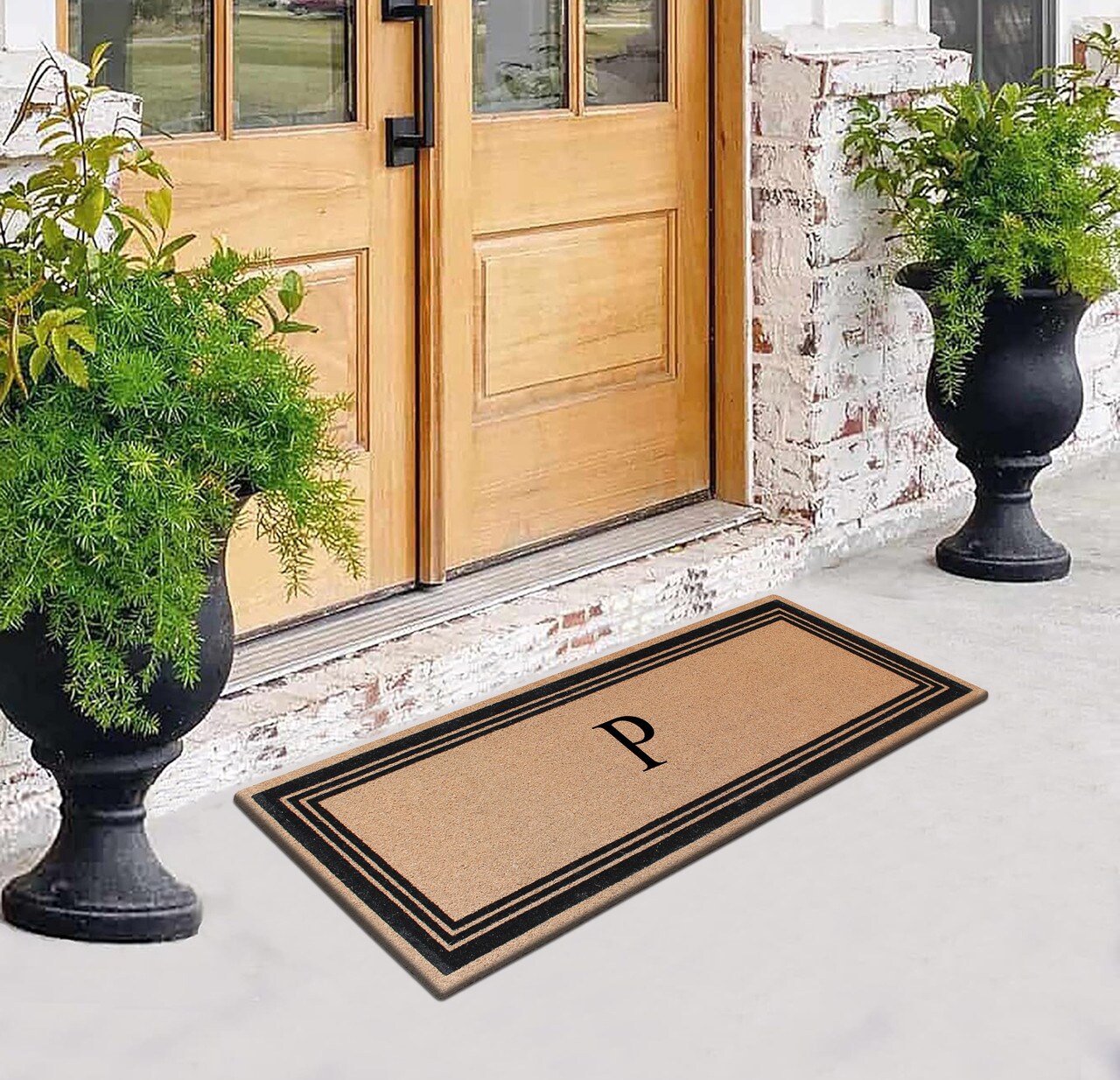 A1 Home Collections Natural Coir Flock Monogrammed Doormat for Outside ...