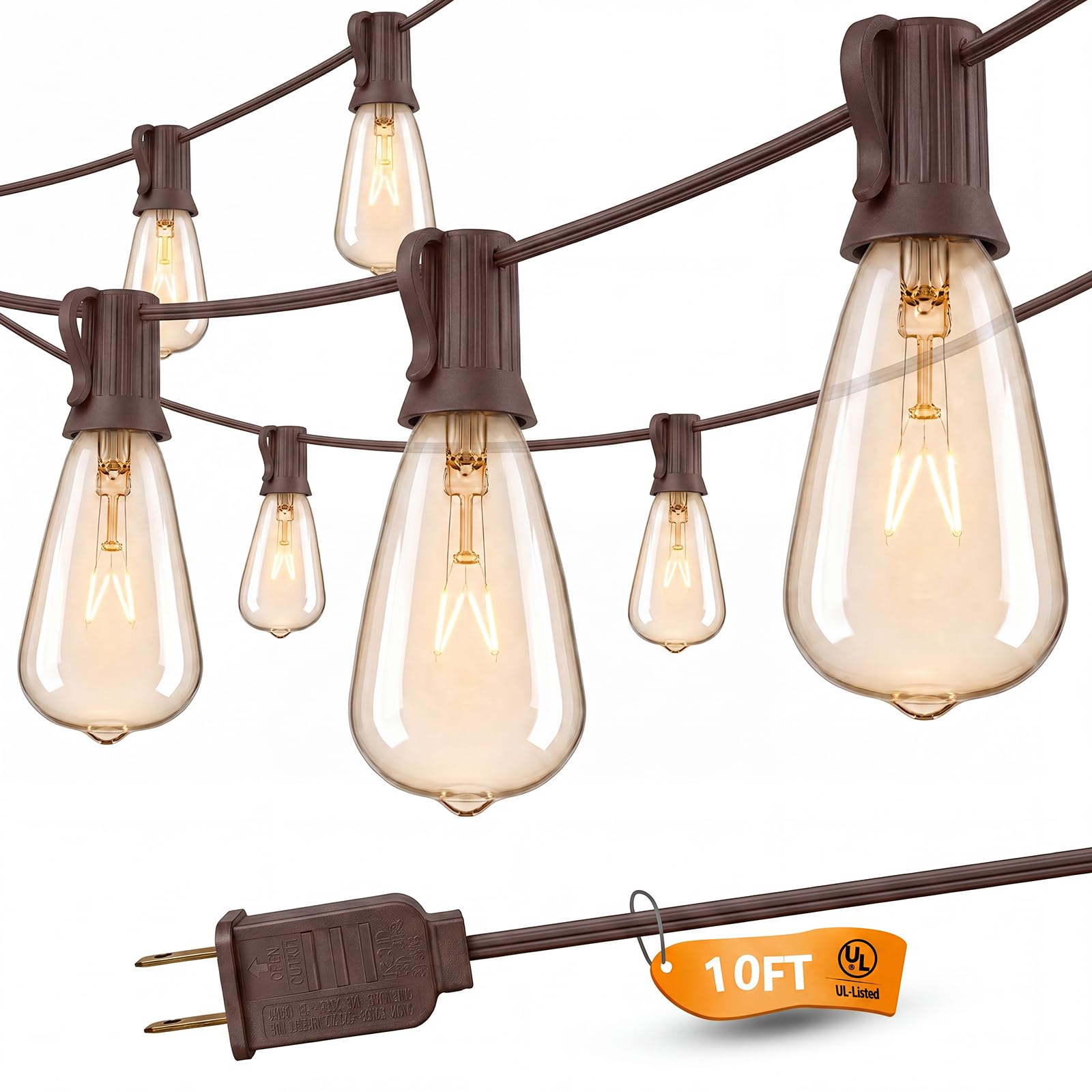 CYIKE Outdoor Patio String Lights 10 Feet with 11 Clear Edison Bulbs ...