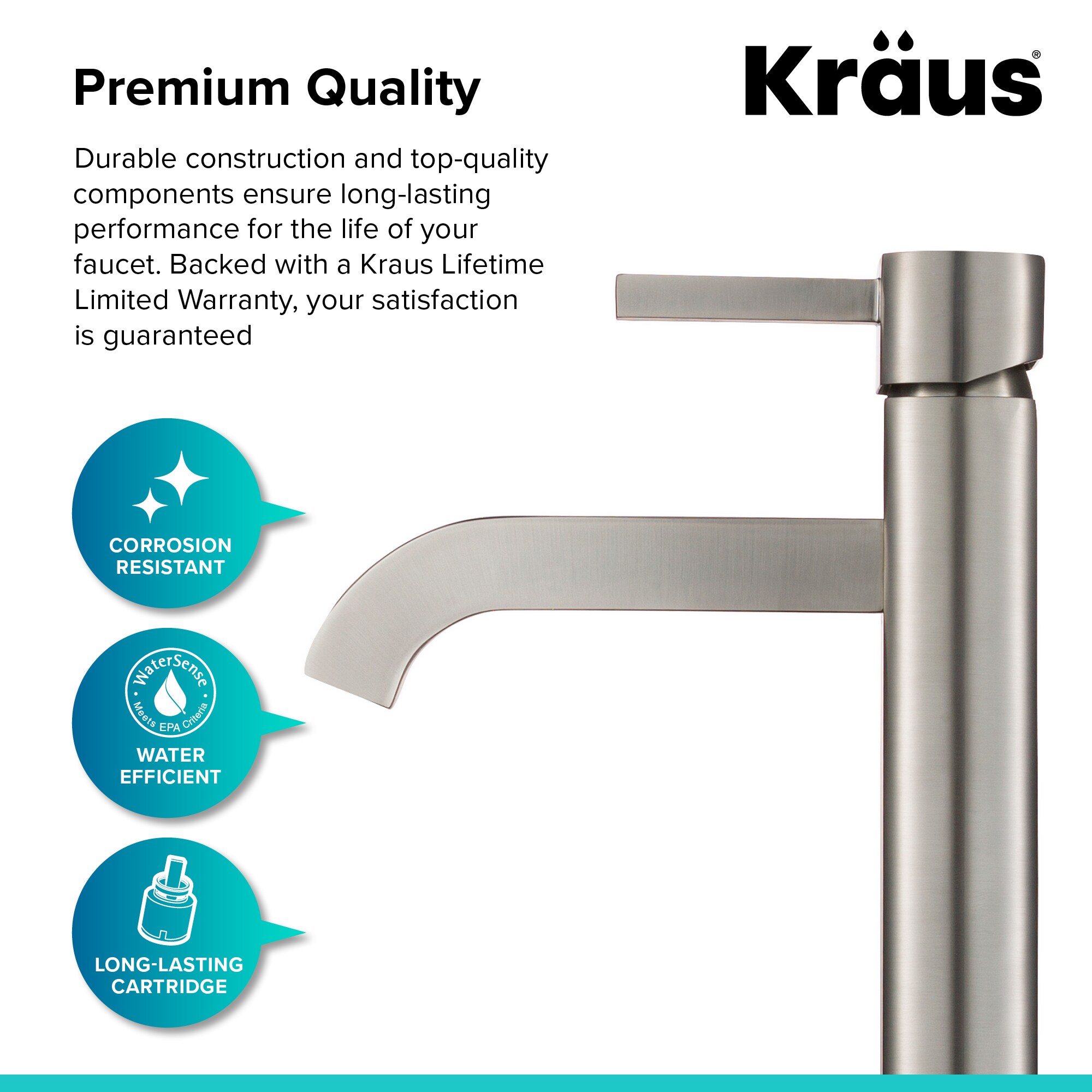 Satin Nickel Modern Single Hole Vessel Faucet