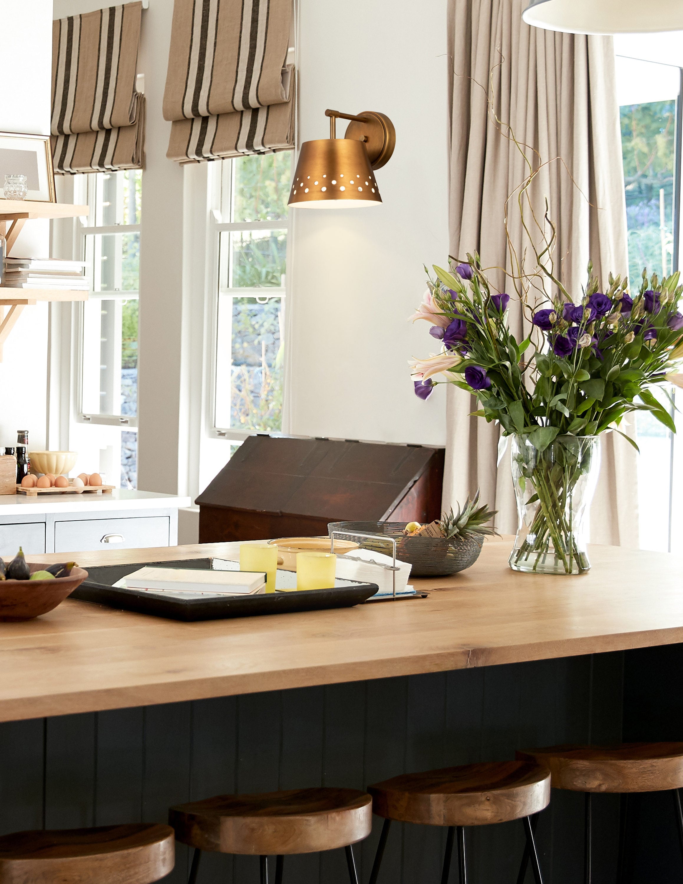 Katie 9" Rubbed Brass Dimmable Wall Sconce with Conical Shade