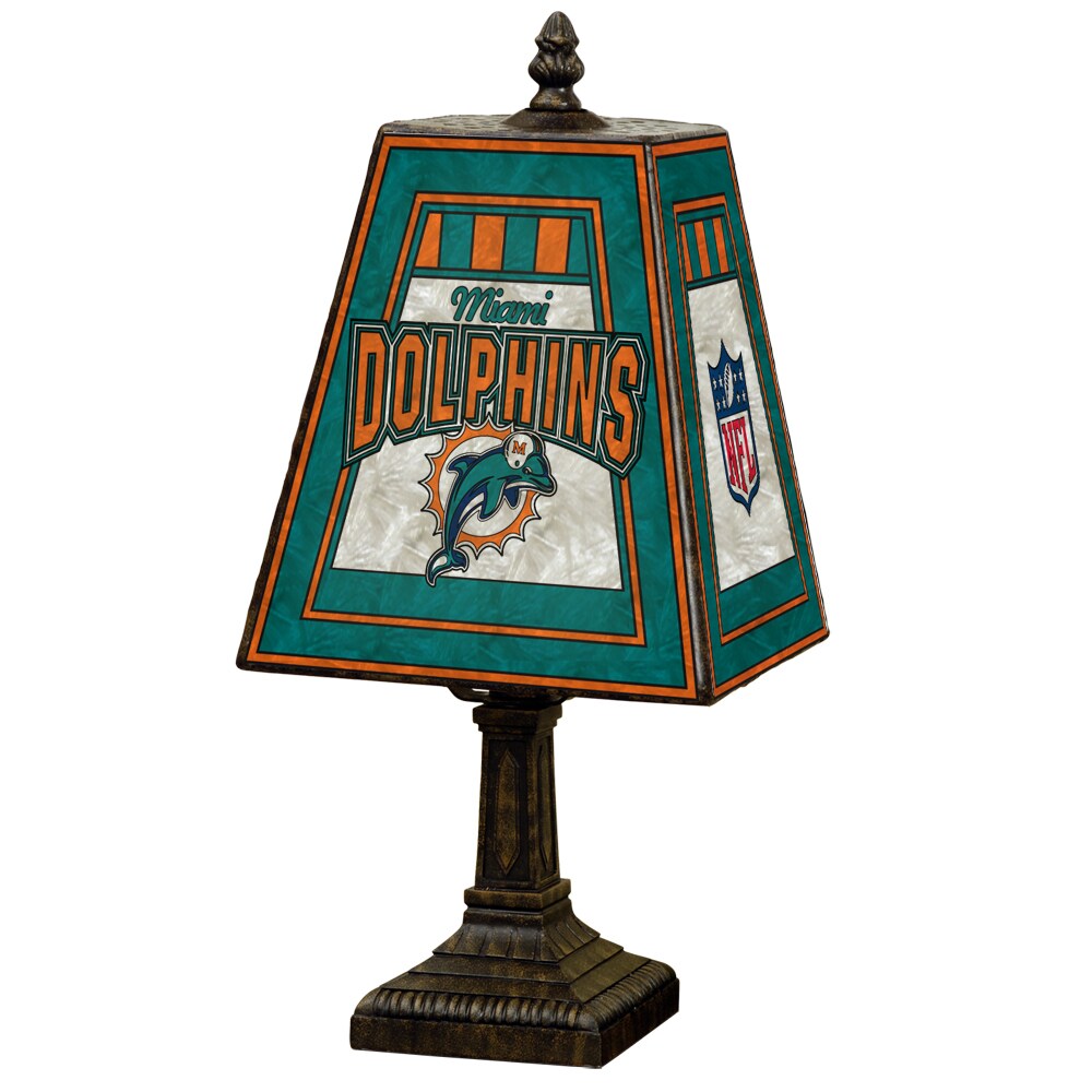 The Memory Company Miami Dolphins Art Glass 14.5-in Brass Table Lamp ...