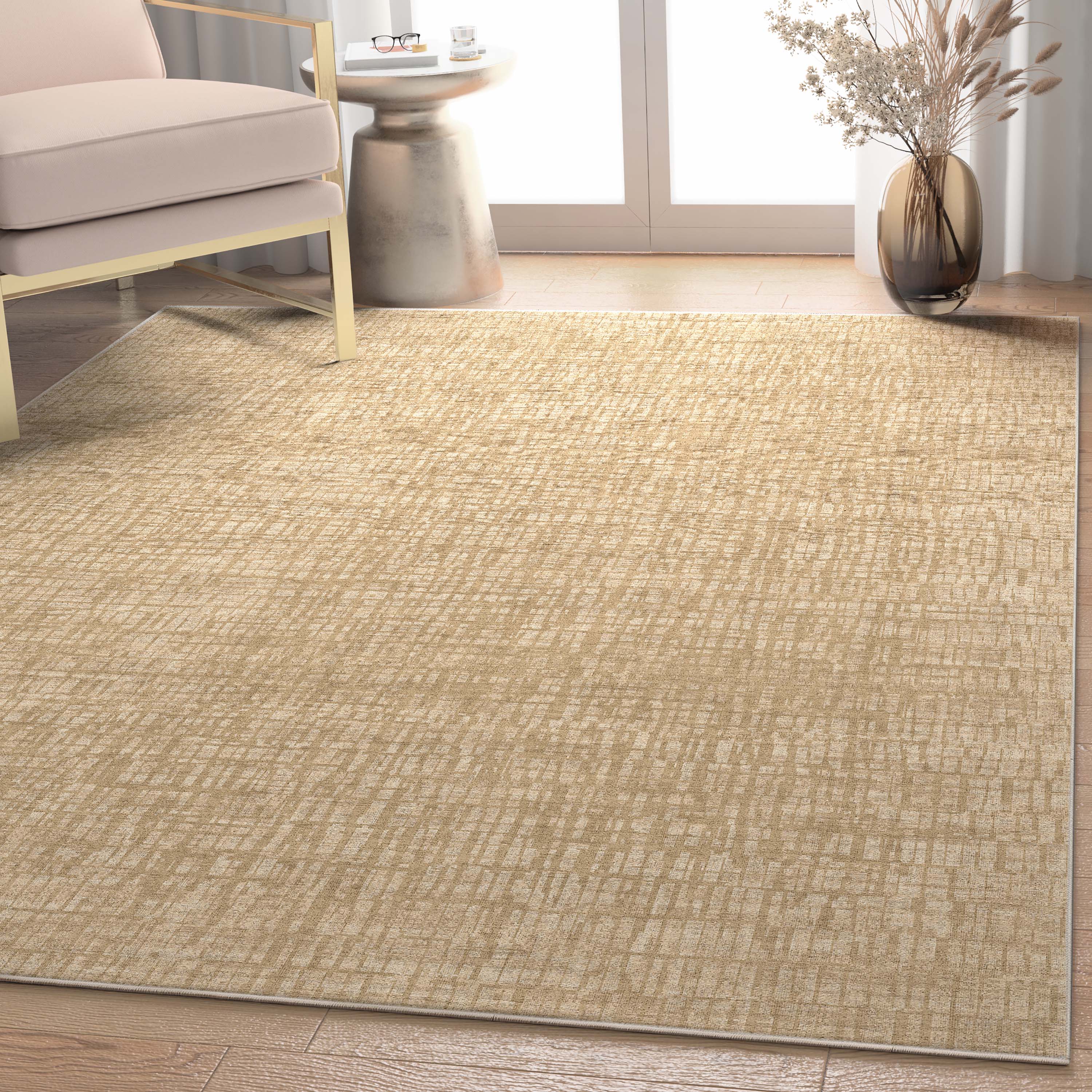 Well Woven W-AB-39D-8 Abstract 9 x 13 (ft) Flatweave Polyester Beige Rectangular Indoor Stripe Mid-Century Modern Area rug